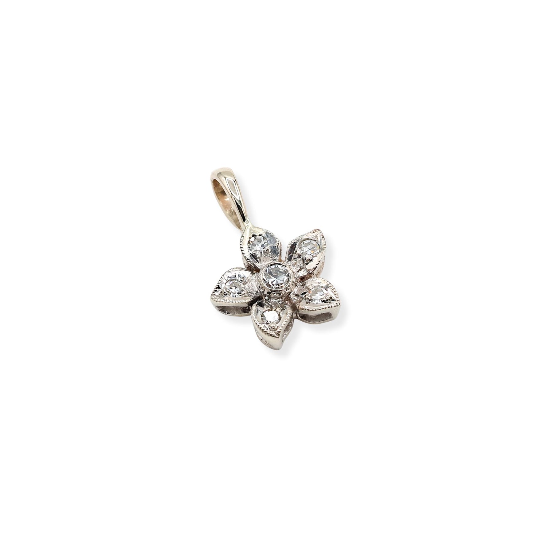 ESTATE JENNY LIN UPCYCLED 14K WHITE GOLD DIAMOND FLOWER PENDANT
