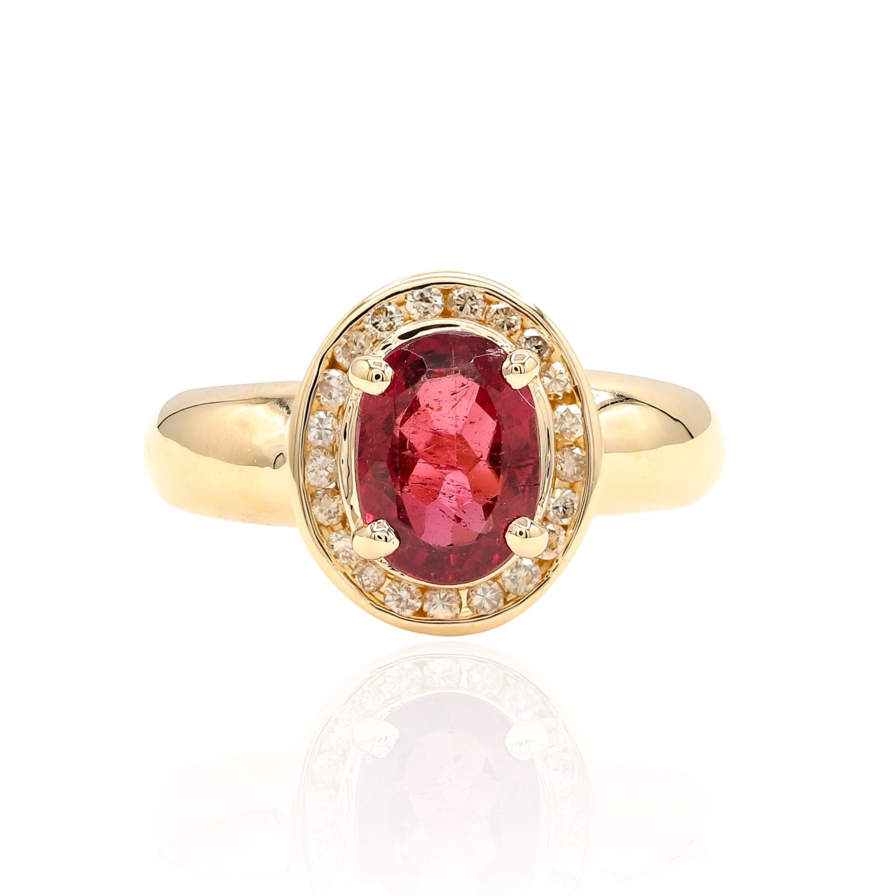 ESTATE 14K YELLOW GOLD PINK TOURMALINE AND DIAMOND HALO RING