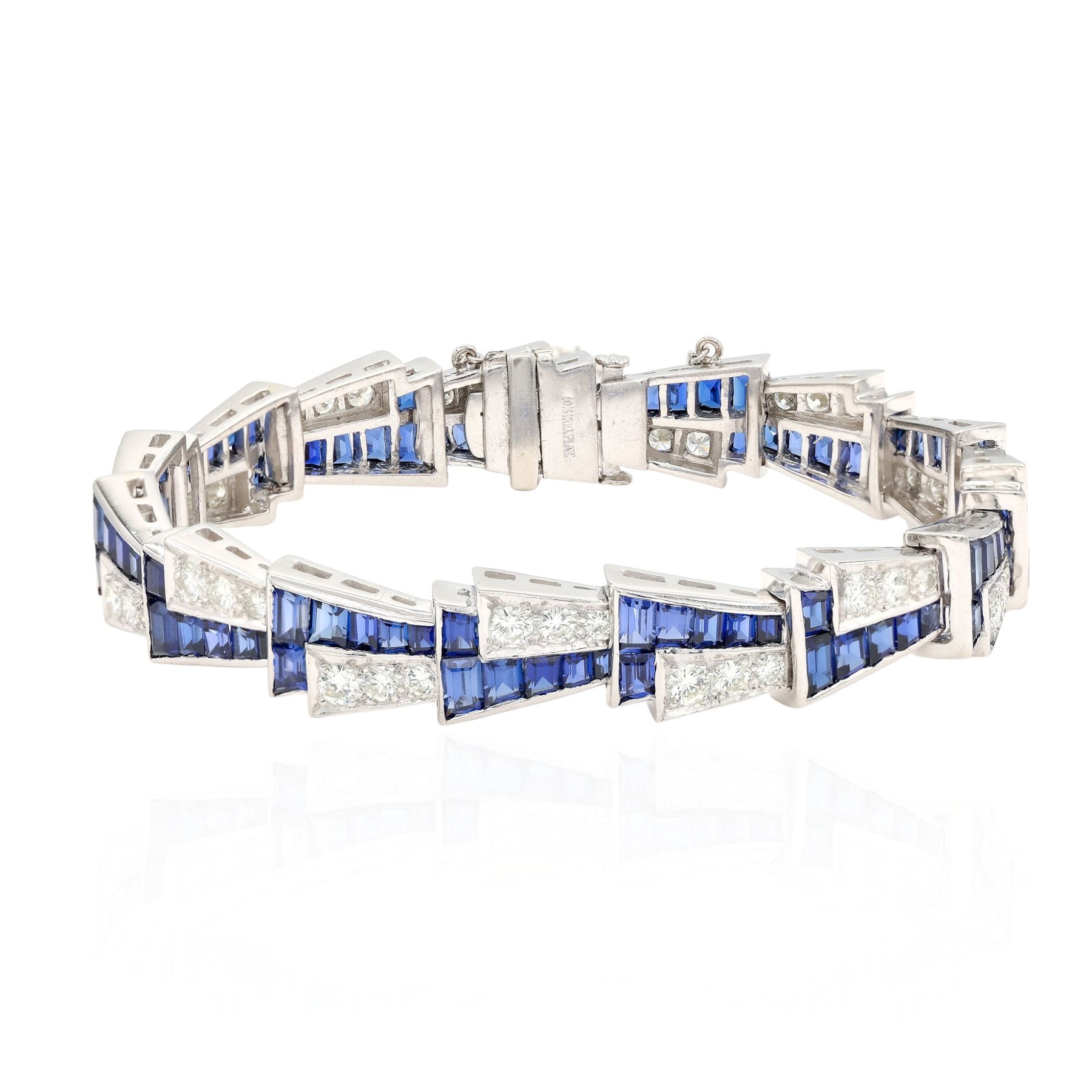 ESTATE RETRO PLATINUM SYNTHETIC SAPPHIRE AND DIAMOND BRACELET