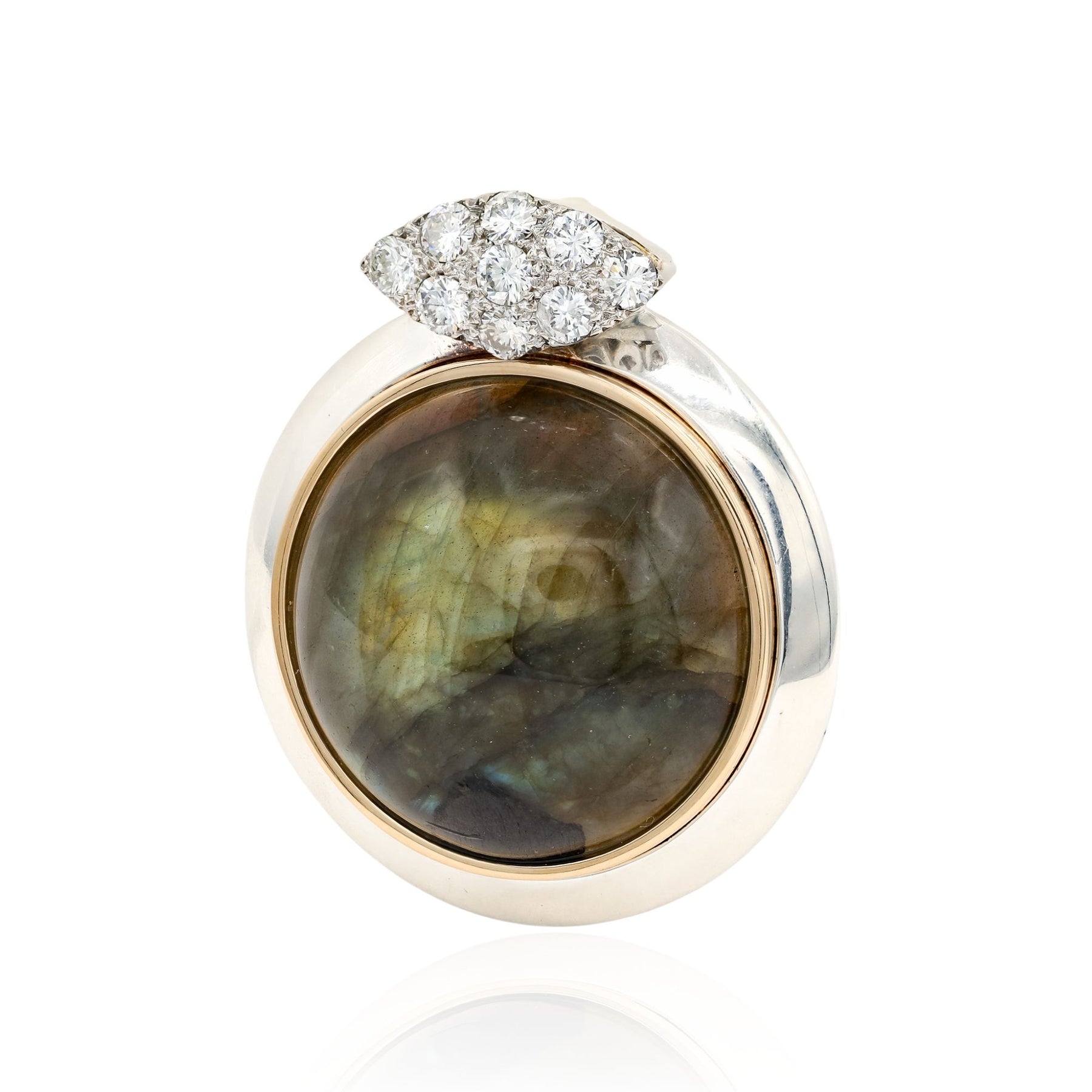 ESTATE STERLING SILVER AND 14K YELLOW GOLD LABRADORITE AND DIAMOND SLIDE PENDANT