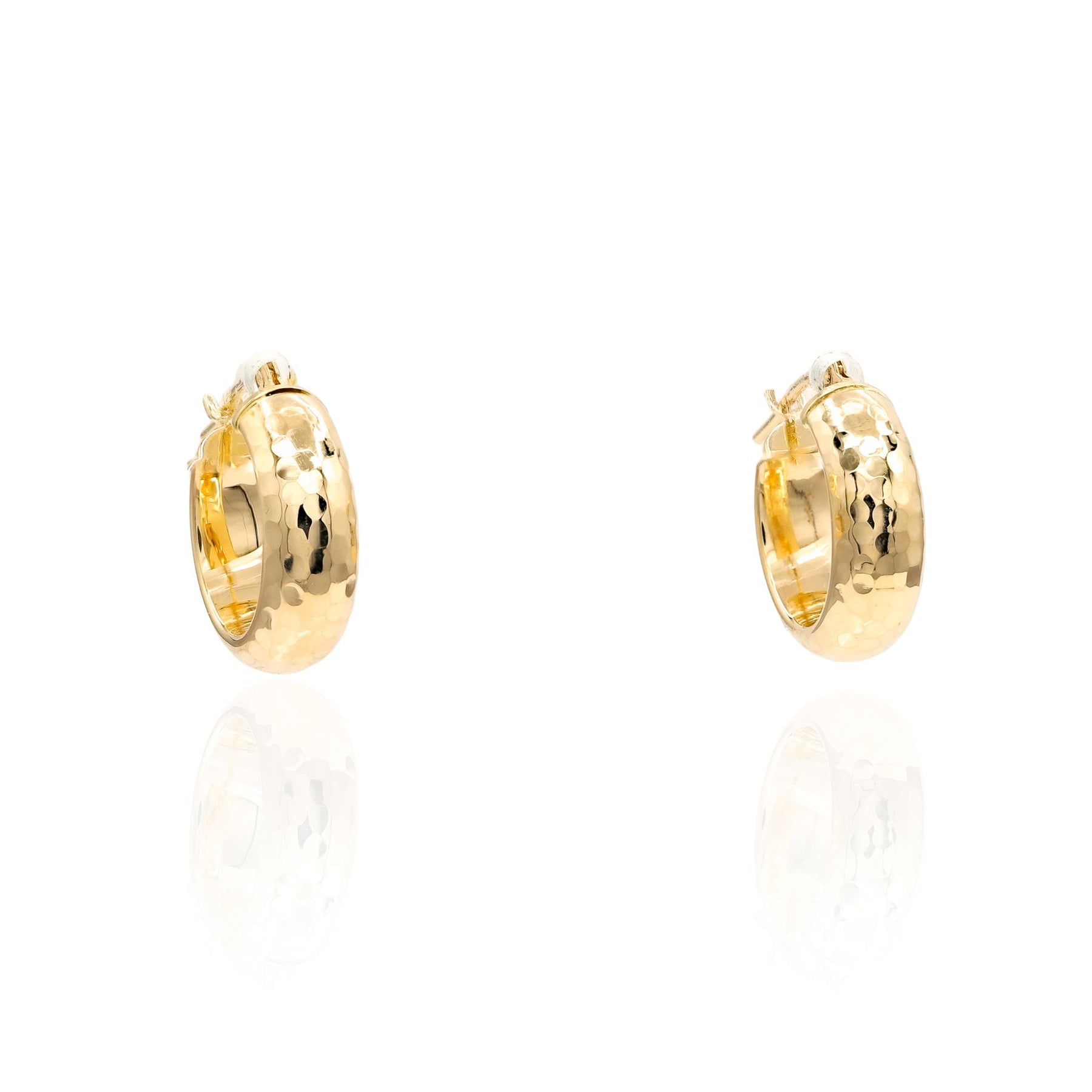 ESTATE 14K YELLOW GOLD 15MM HAMMERED HOOP EARRINGS
