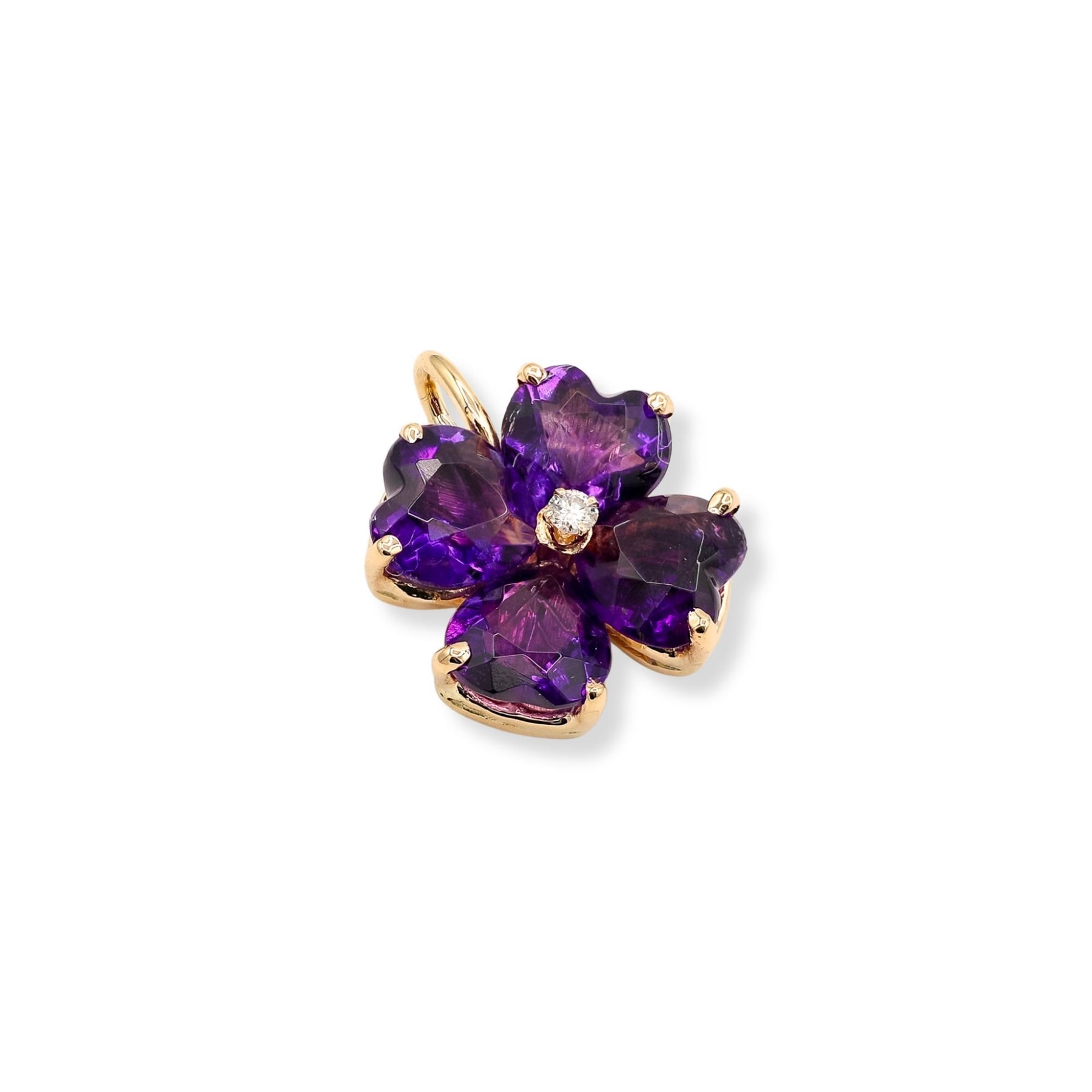 ESTATE JENNY LIN UPCYCLED 14K YELLOW GOLD AMETHYST CLOVER PENDANT