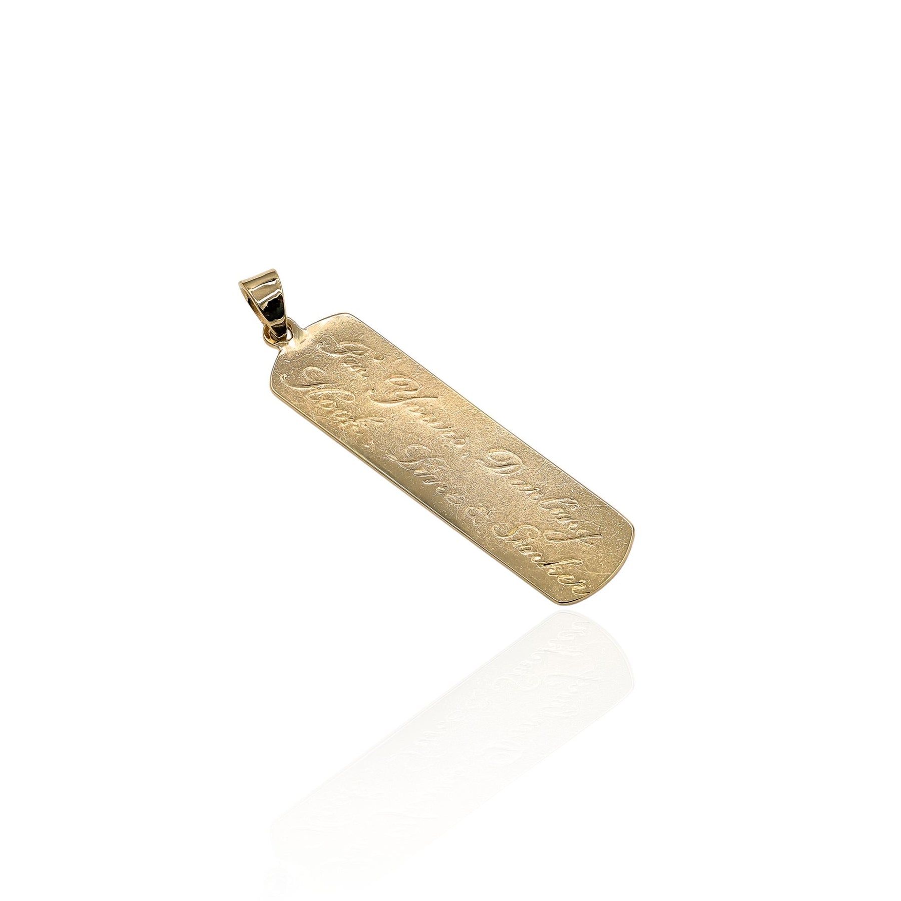ESTATE JENNY LIN UPCYCLED 14K YELLOW GOLD ENGRAVED BAR PENDANT