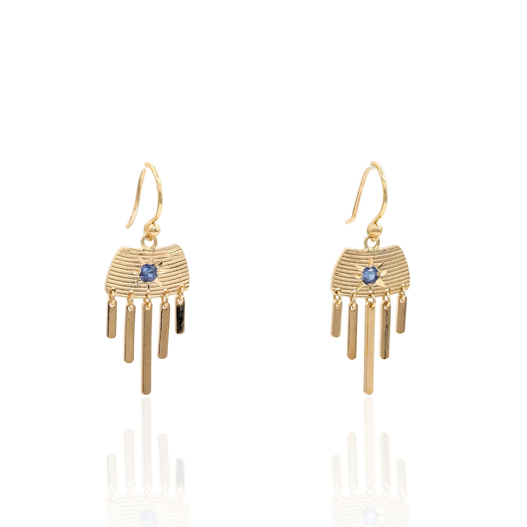ESTATE JENNY LIN UPCYCLED 14K YELLOW GOLD SAPPHIRE DANGLE CHIME EARRINGS
