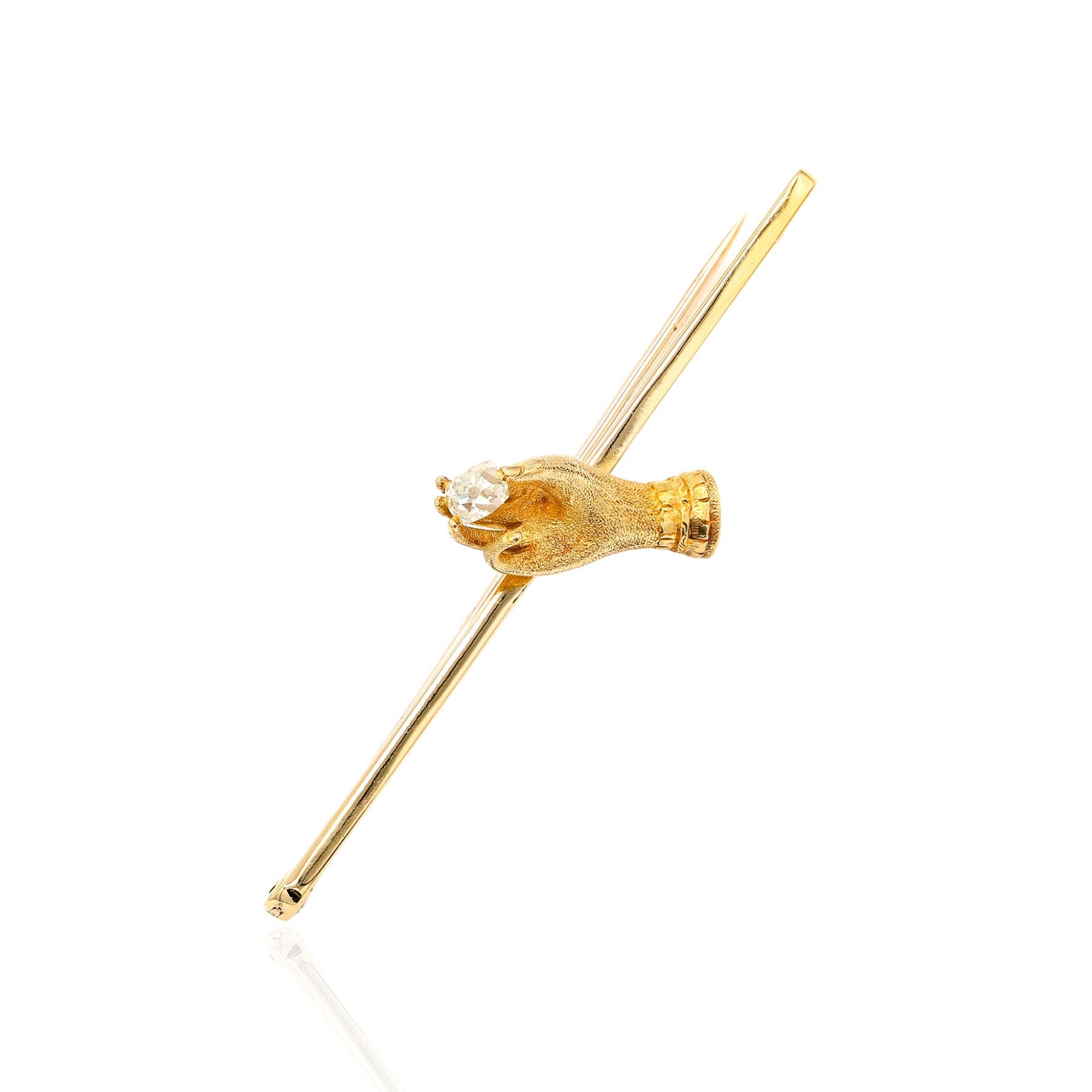 ESTATE VICTORIAN 18K YELLOW GOLD BAR PIN WITH OLD MINE CUT DIAMOND