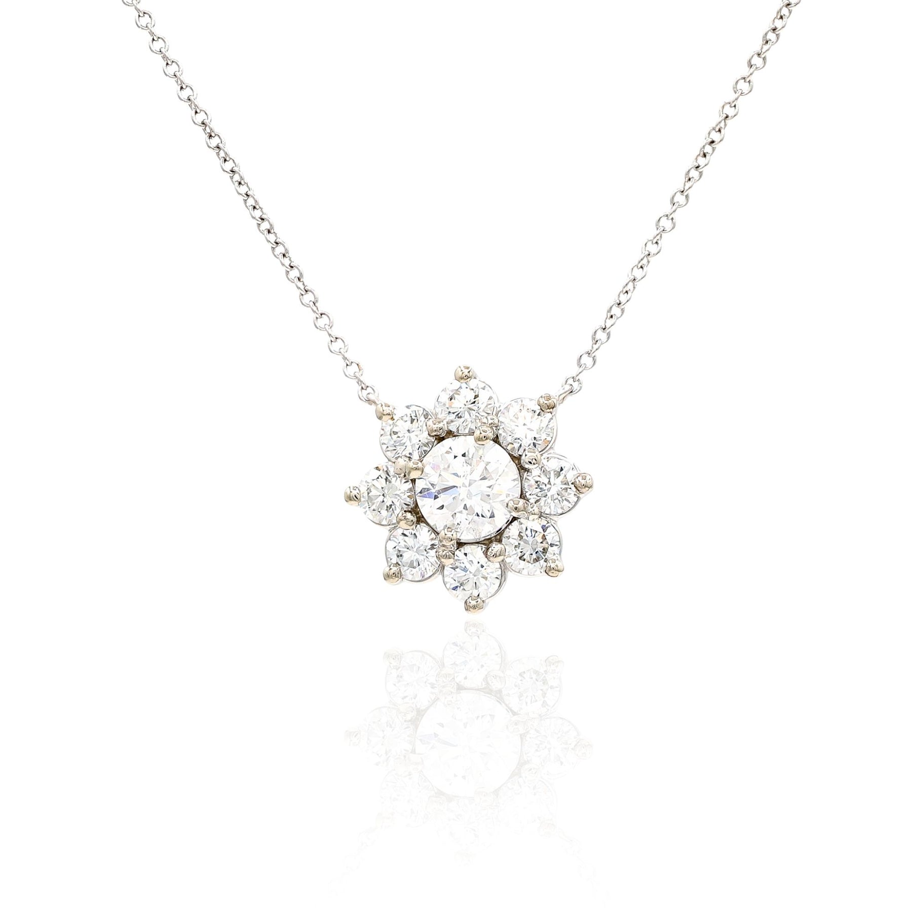 ESTATE 14K WHITE GOLD DIAMOND FLORAL CLUSTER NECKLACE