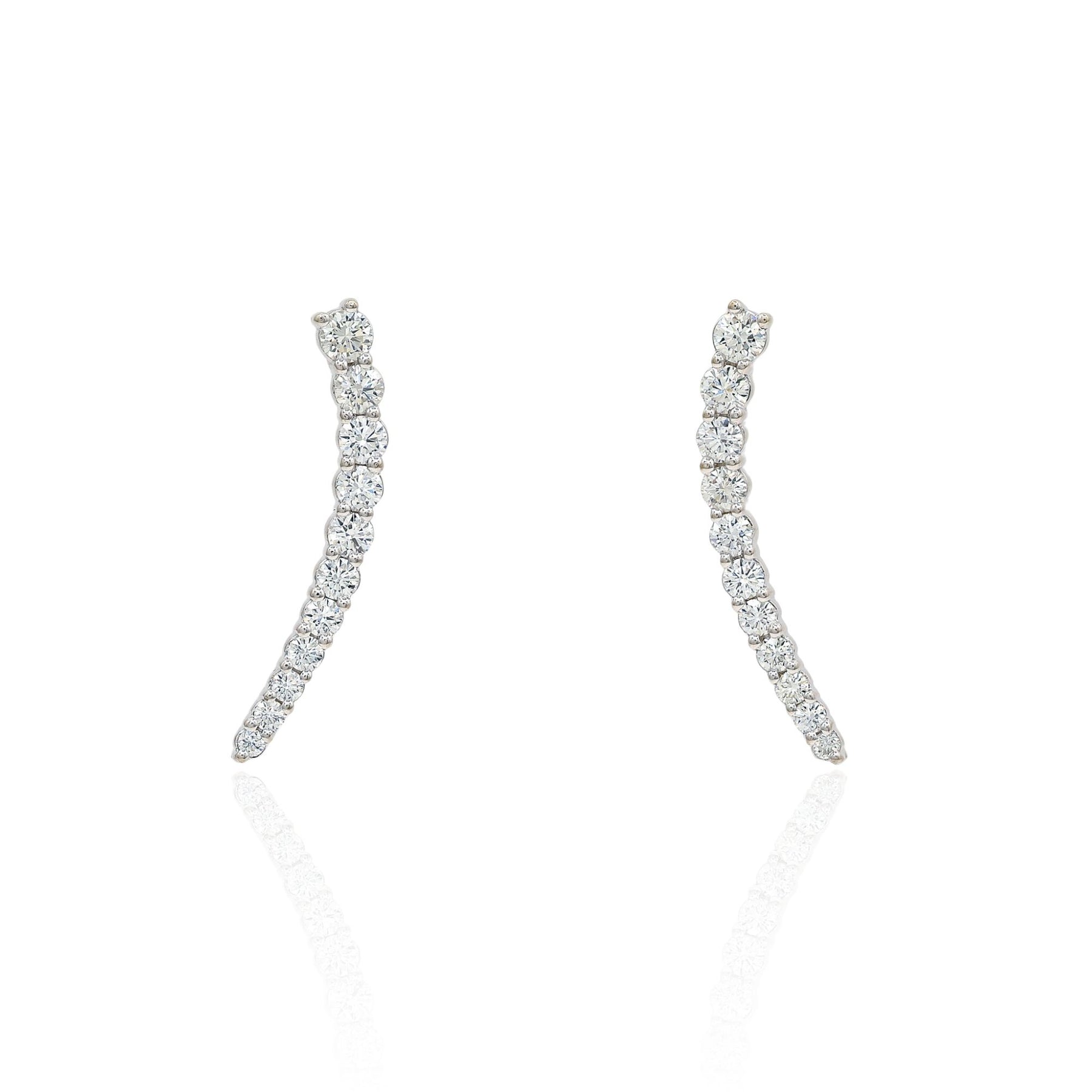 ESTATE 14K WHITE GOLD DIAMOND CRESCENT CLIMBER EARRINGS 1.26CTW