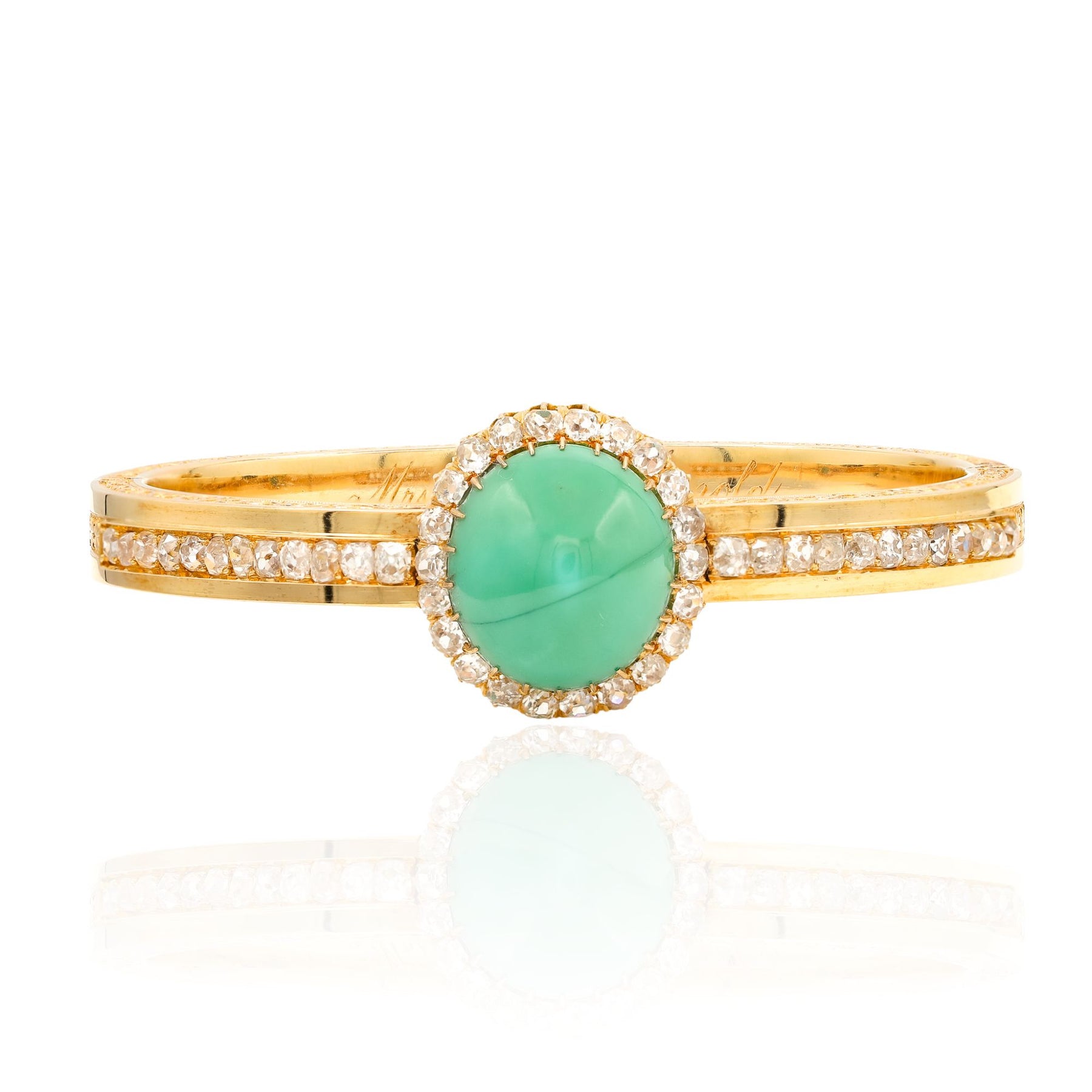 ESTATE VICTORIAN 18K YELLOW GOLD GEMSTONE AND DIAMOND BANGLE BRACELET
