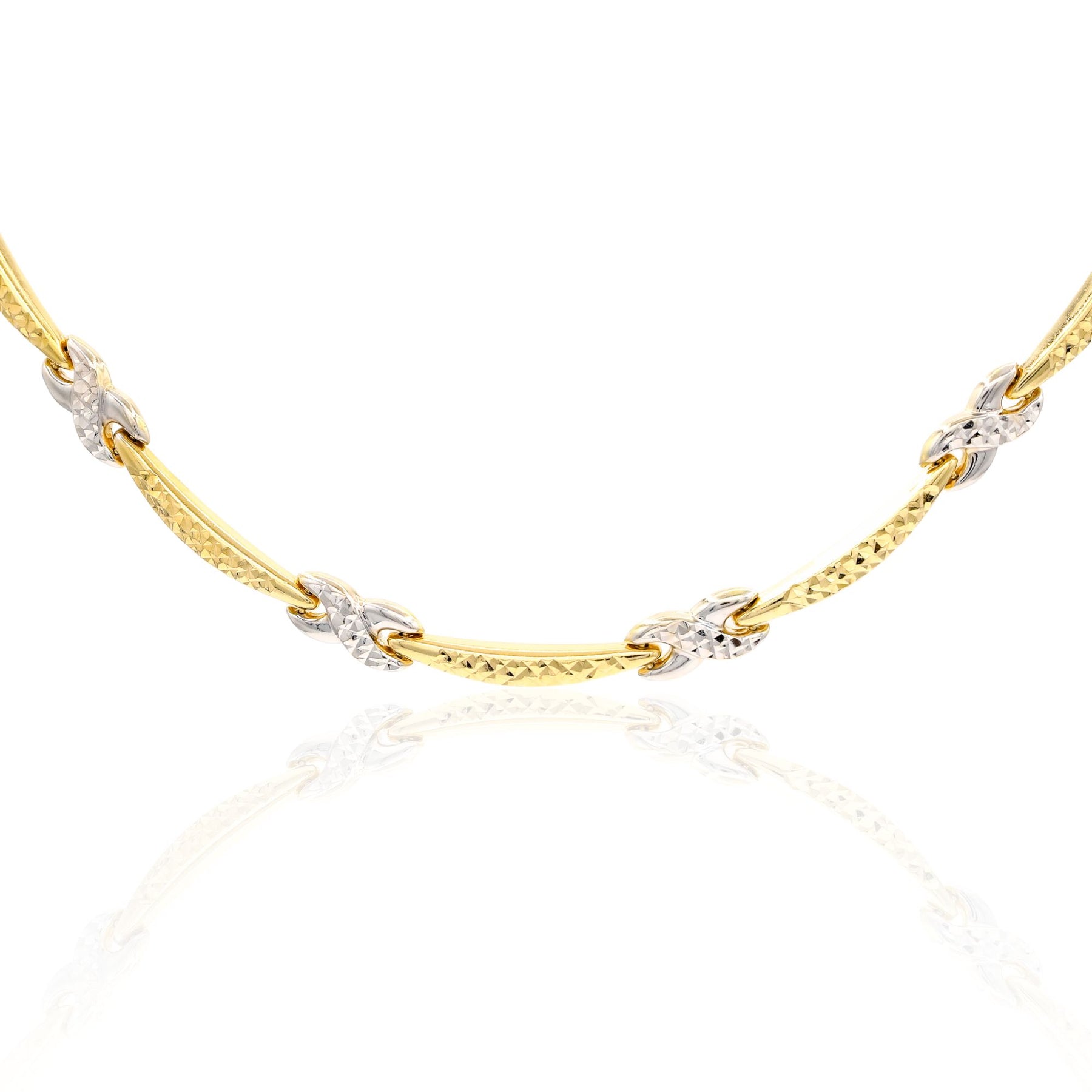 ESTATE 14K YELLOW AND WHITE GOLD CURVED BAR NECKLACE