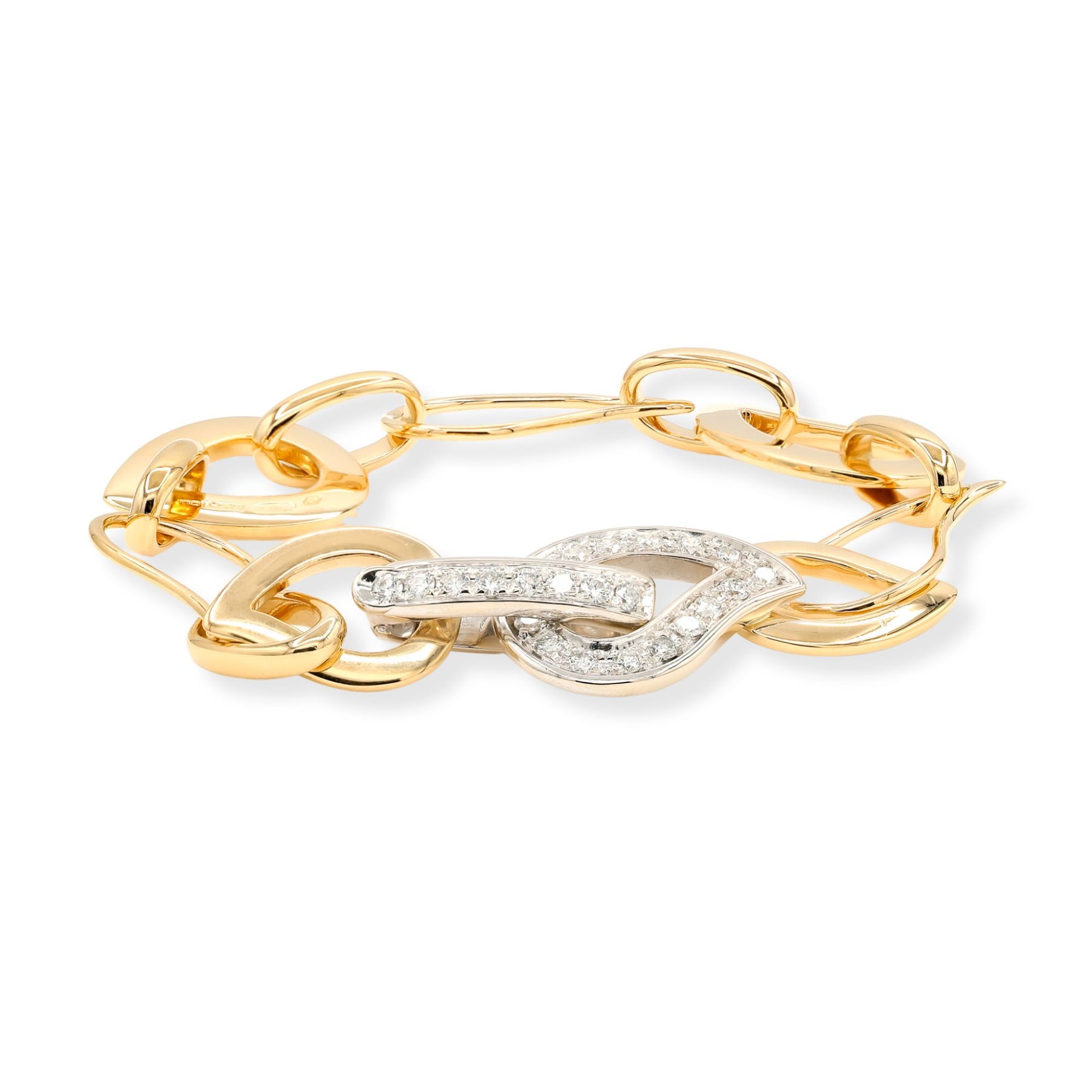 ESTATE MATTIOLI 18K YELLOW GOLD DIAMOND TEARDROP AND OVAL LINK BRACELET