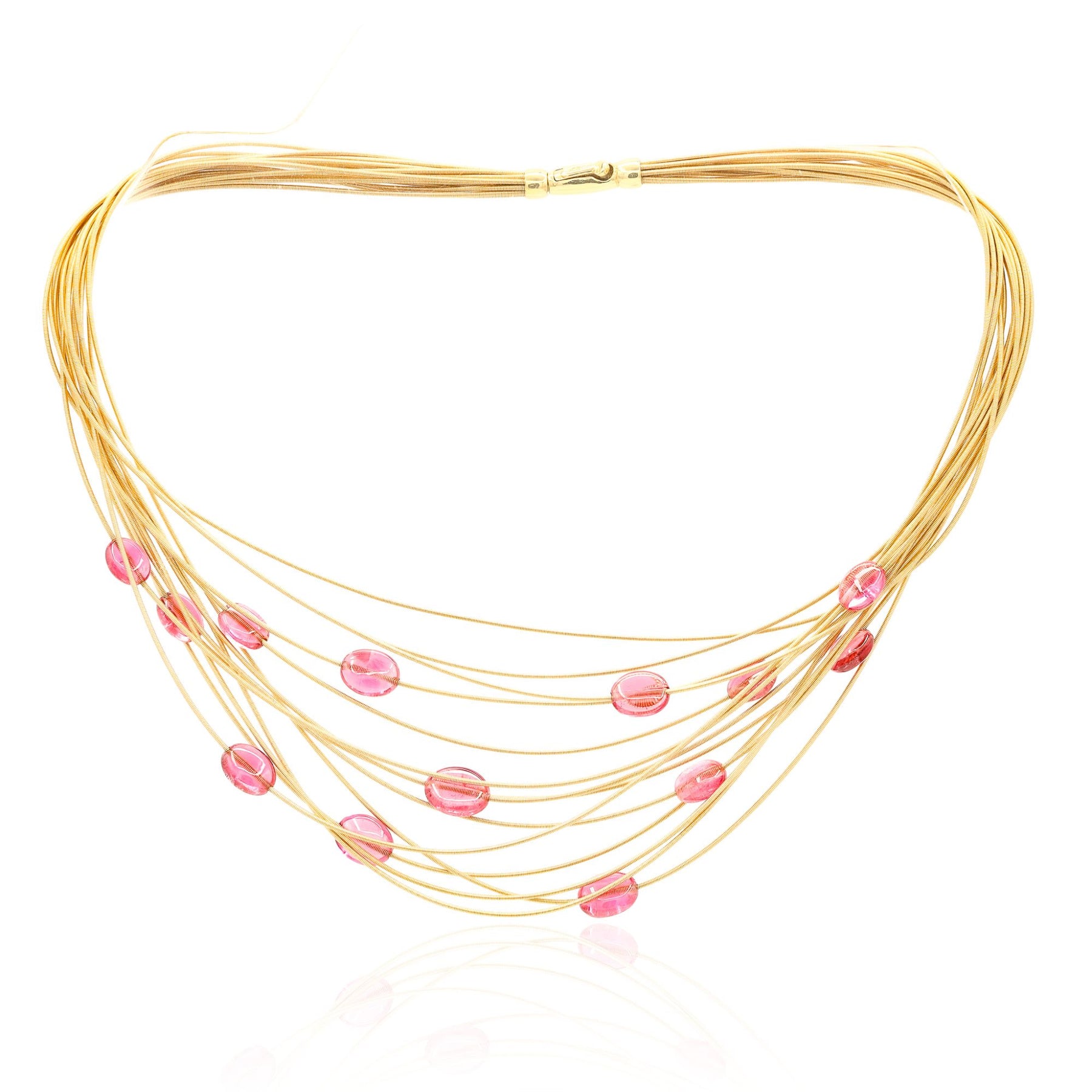 ESTATE MARCO BICEGO 18K YELLOW GOLD PINK TOURMALINE AND MULTI STRAND NECKLACE