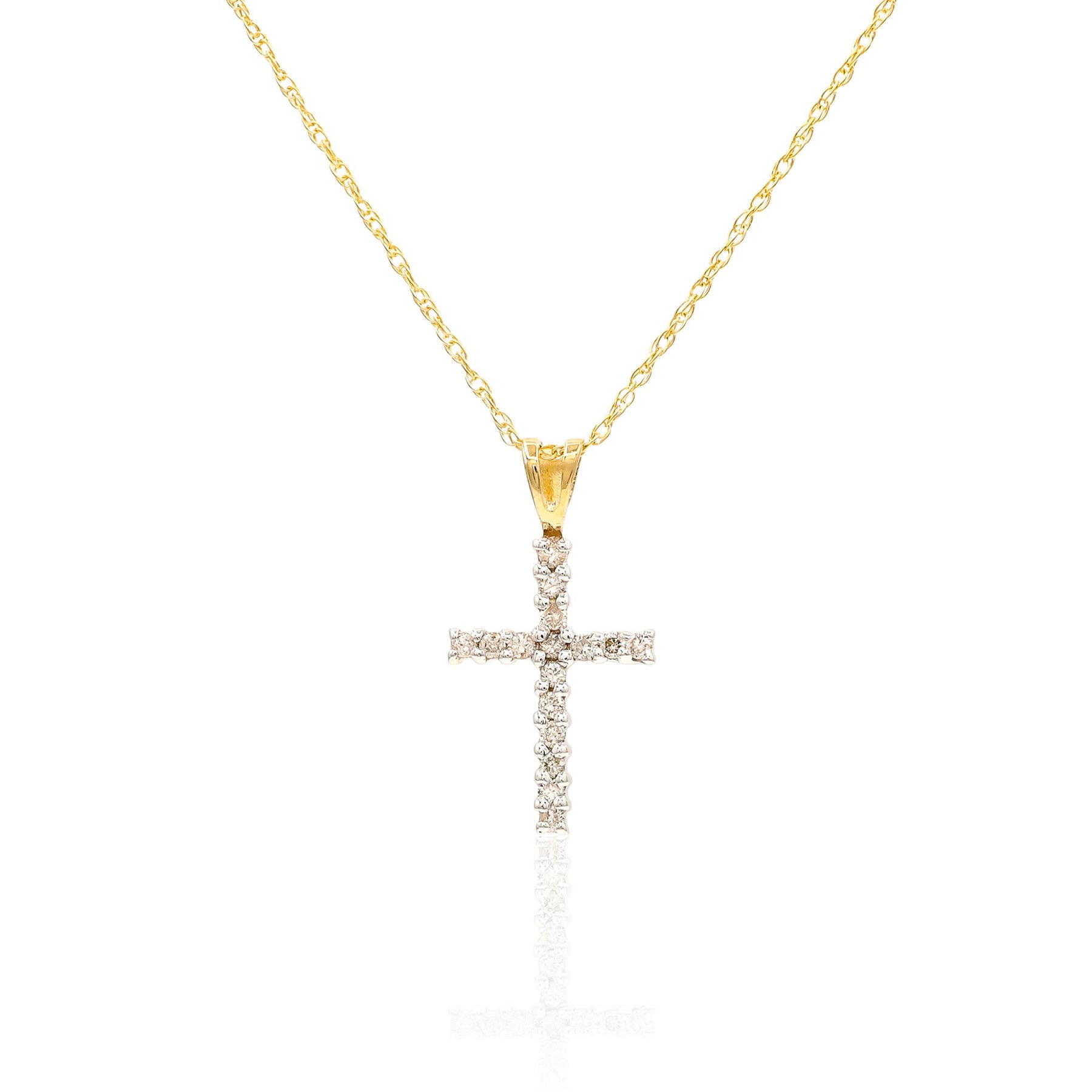 ESTATE 14K YELLOW GOLD SMALL DIAMOND CROSS NECKLACE