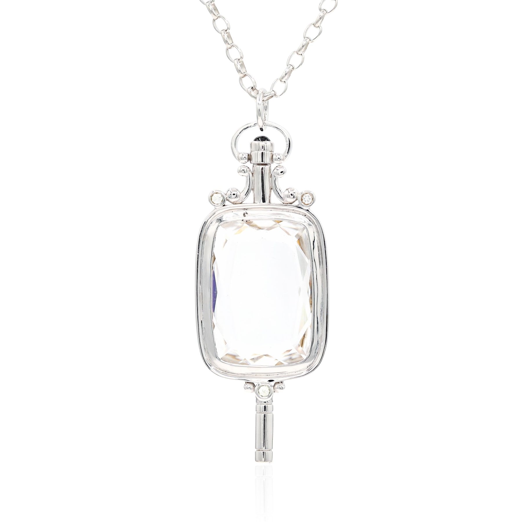 ESTATE MONICA RICH KOSANN STERLING SILVER POCKETWATCH KEY PENDANT NECKLACE 32-INCH
