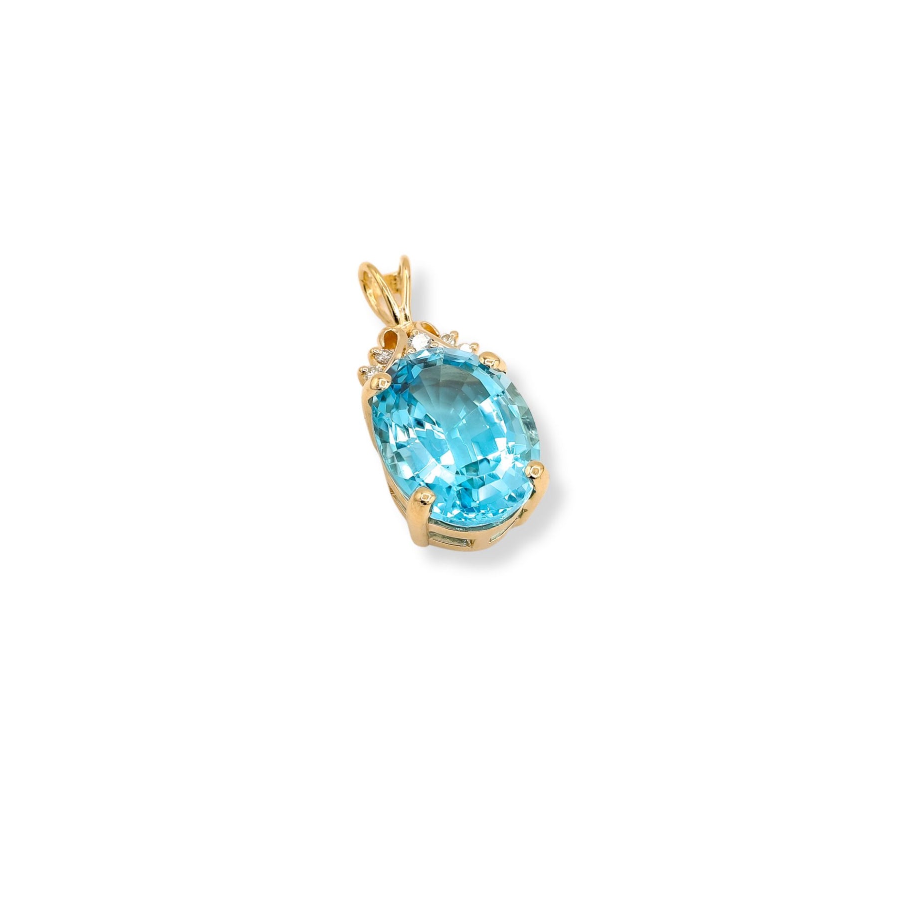ESTATE 14K YELLOW GOLD OVAL BLUE TOPAZ PENDANT WITH DIAMOND BAIL