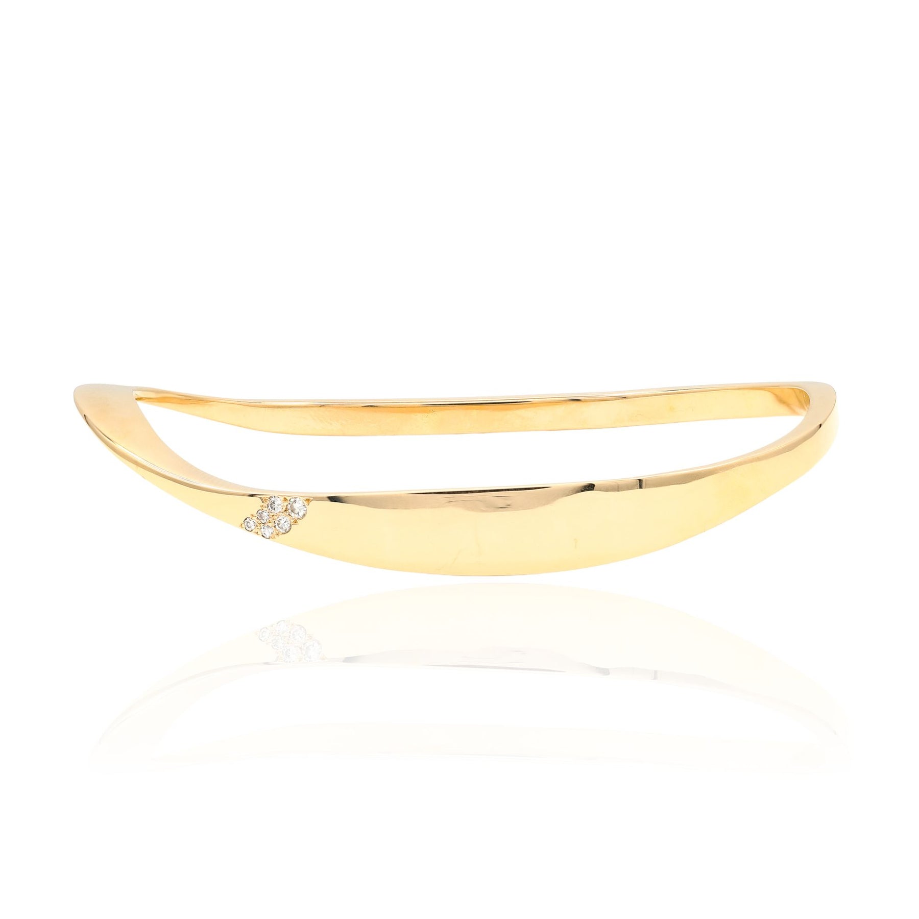 ESTATE 14K YELLOW GOLD GRADUATED WAVE BANGLE BRACELET WITH DIAMONDS