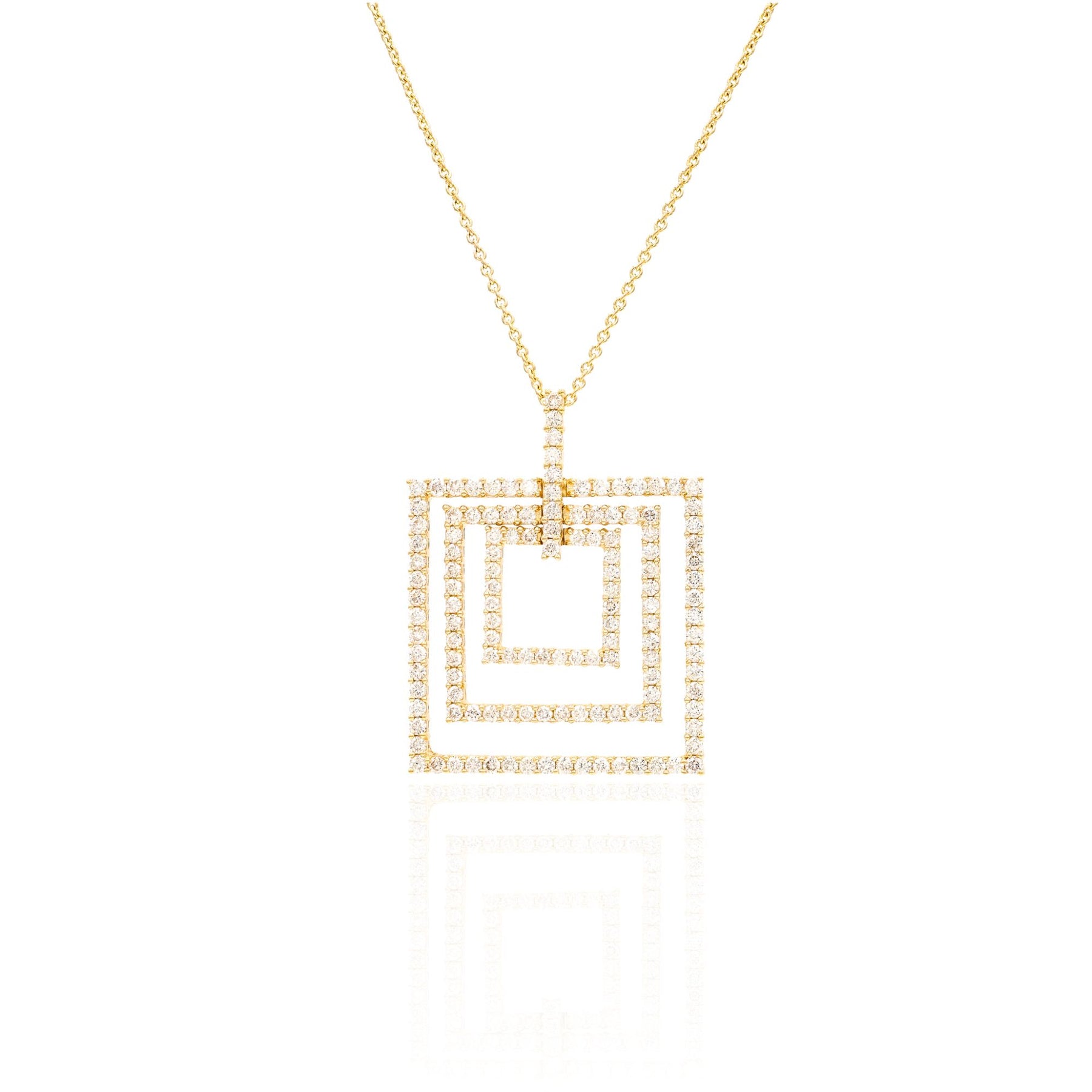 ESTATE 18K YELLOW GOLD TRIPLE SQUARE DIAMOND PENDANT NECKLACE