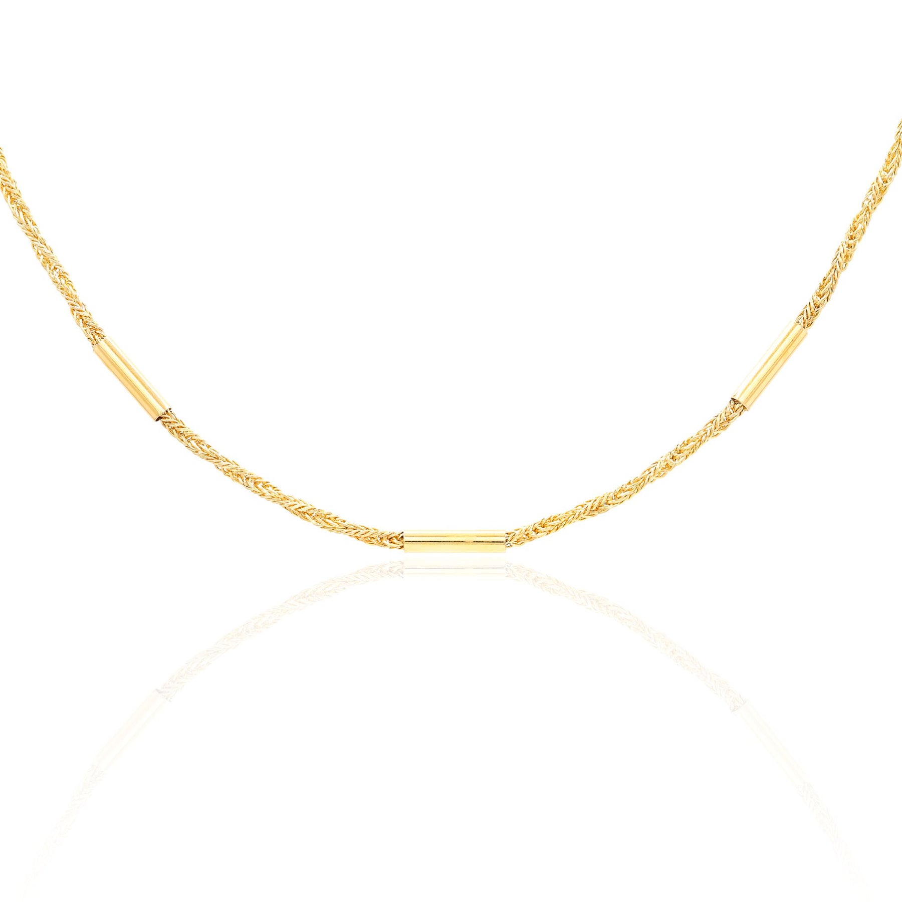 ESTATE 14K YELLOW GOLD BARREL LINK AND TWISTED WHEAT CHAIN NECKLACE