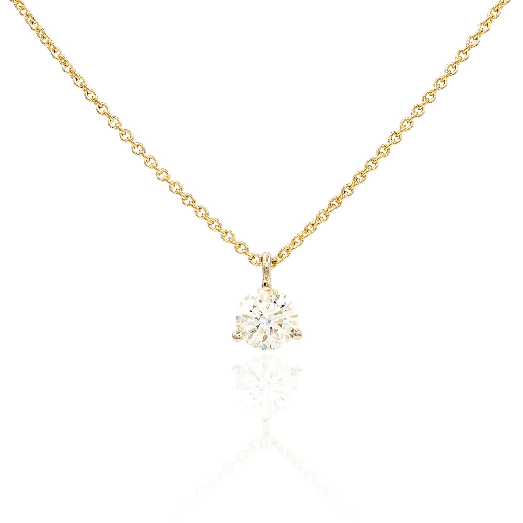 ESTATE 14K YELLOW GOLD 0.81CT ROUND BRILLIANT DIAMOND SOLITAIRE PENDANT NECKLACE