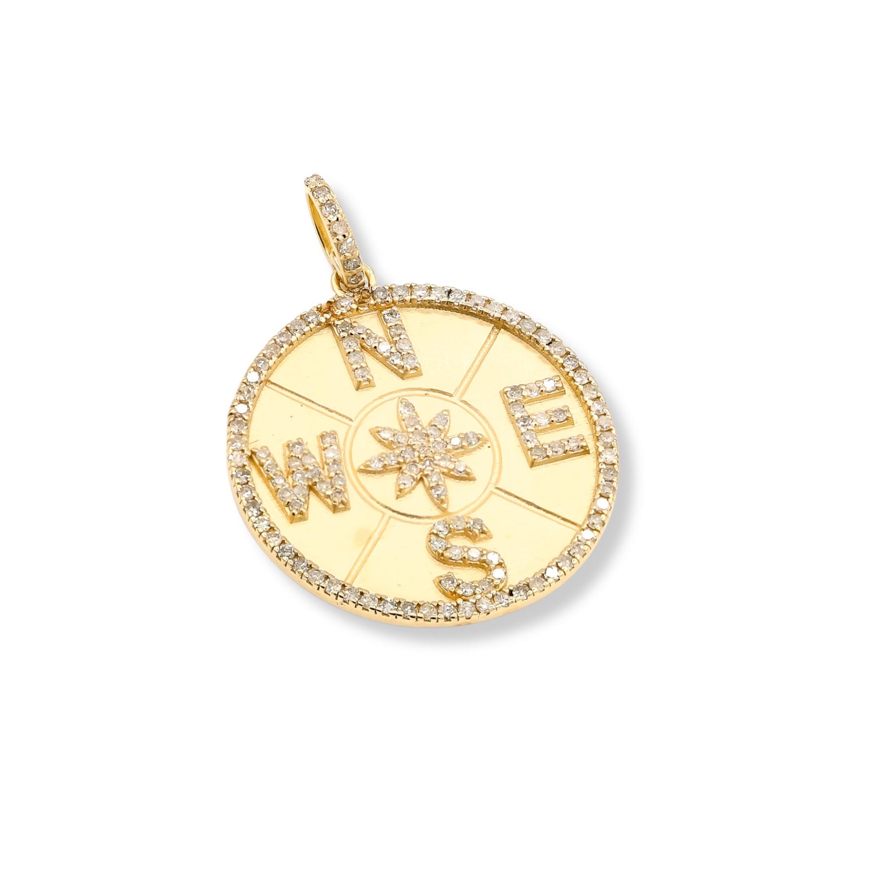 ESTATE 14K YELLOW GOLD DIAMOND SATIN COMPASS CHARM OR PENDANT