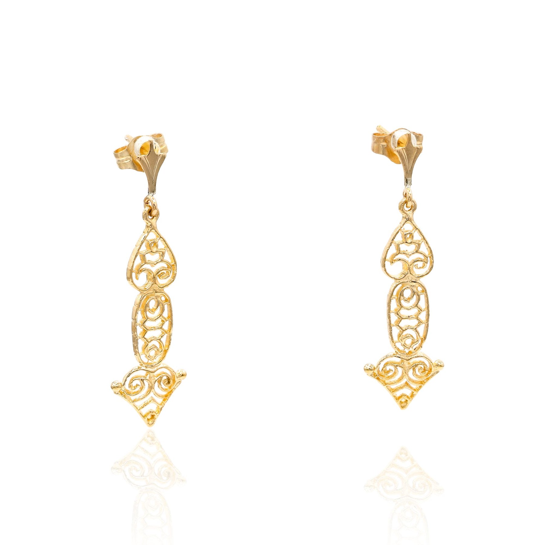 ESTATE 14K YELLOW GOLD FILAGREE ARROW DANGLE EARRINGS