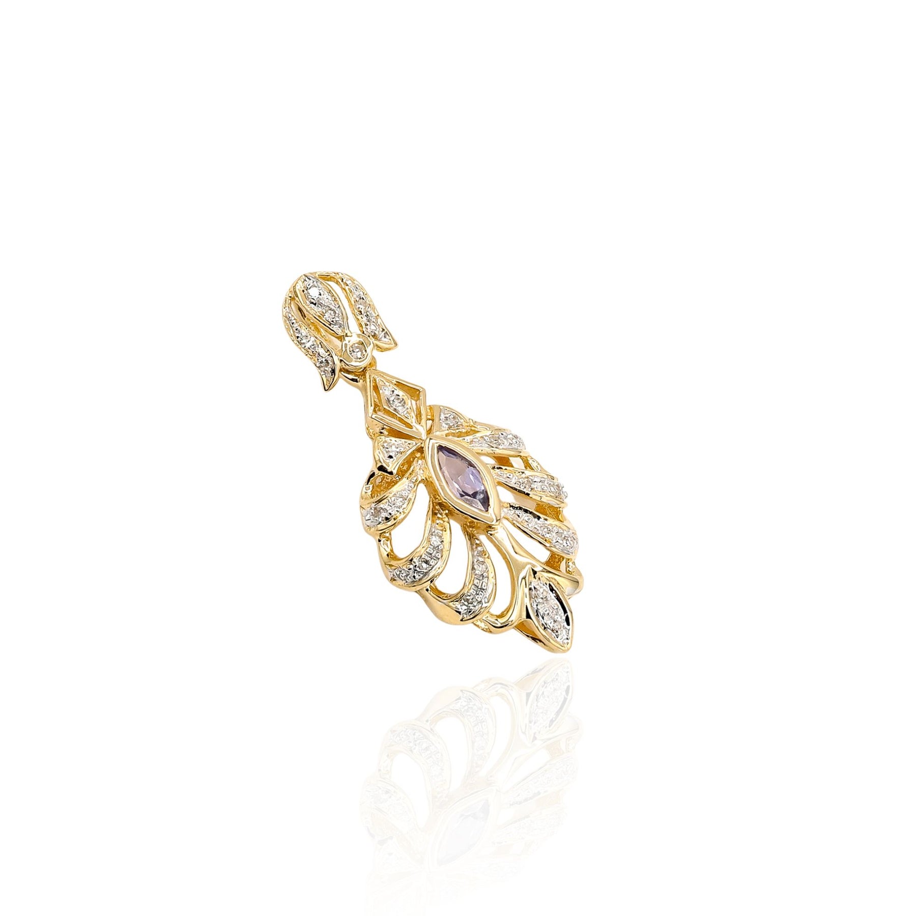 ESTATE 14K YELLOW GOLD PAVE DIAMOND AND TANZANITE PENDANT