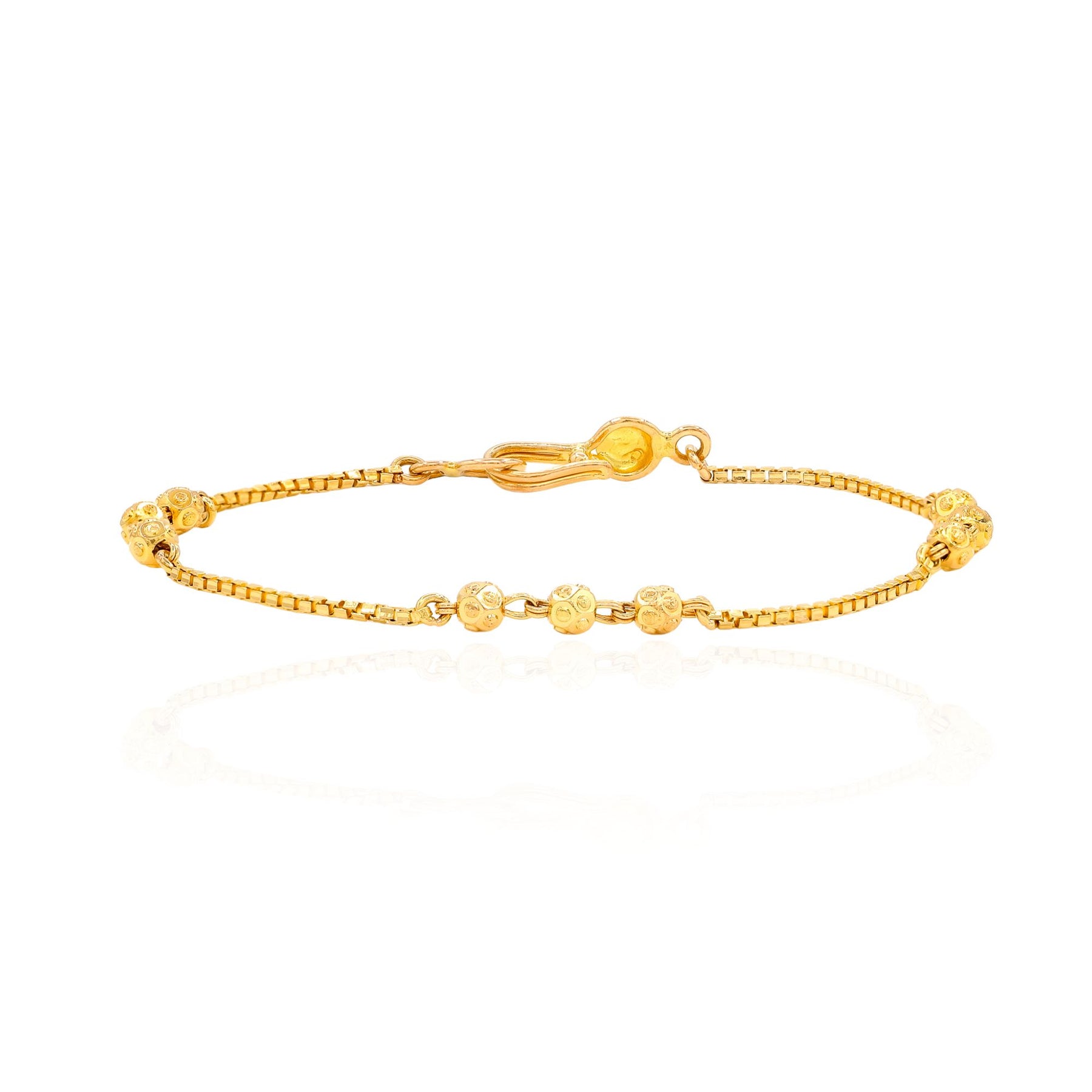 ESTATE 22K YELLOW GOLD TRIPLE DOTTED BEAD AND CHAIN STATION BRACELET