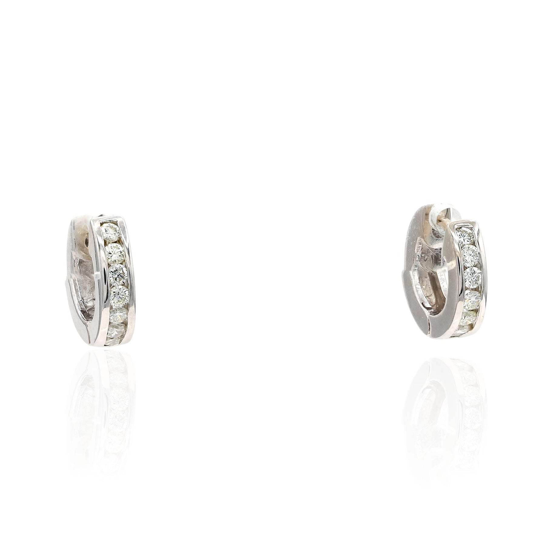 ESTATE 14K WHITE GOLD DIAMOND HUGGIE HOOP EARRINGS 0.36CTW