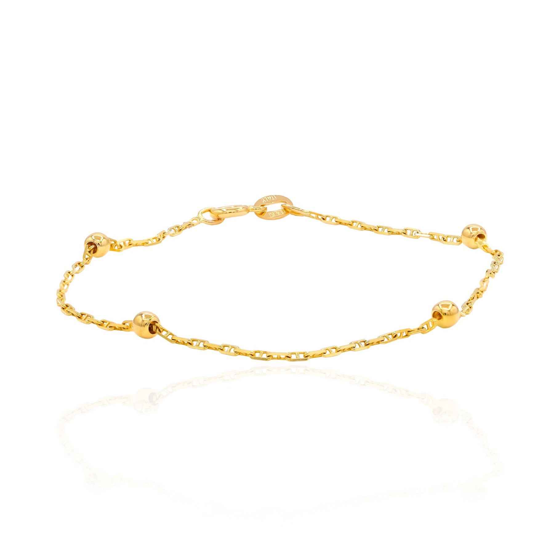 ESTATE 14K YELLOW GOLD ANCHOR LINK BRACELET WITH BEAD STATIONS