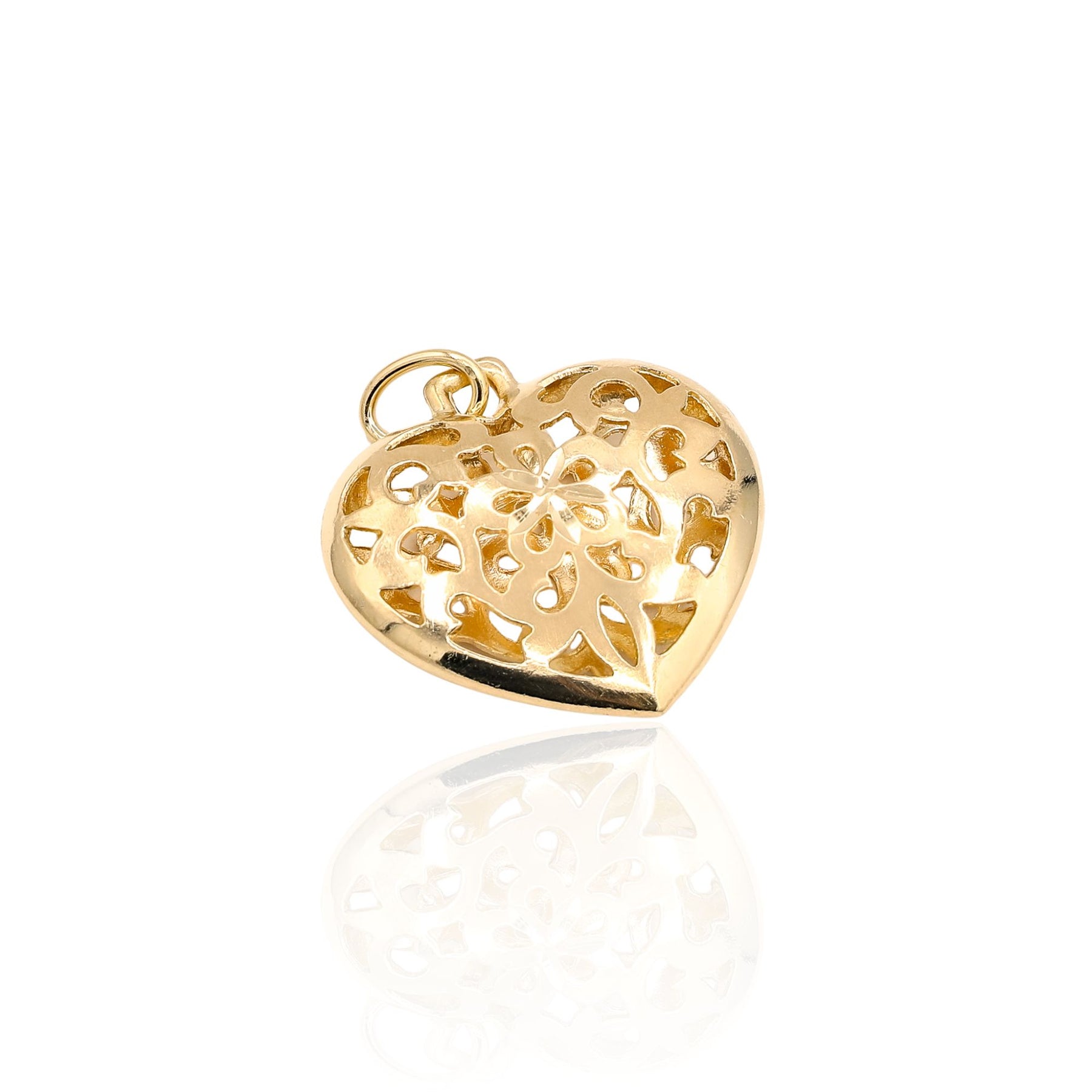 ESTATE 14K YELLOW GOLD FILAGREE LARGE HEART CHARM OR PENDANT