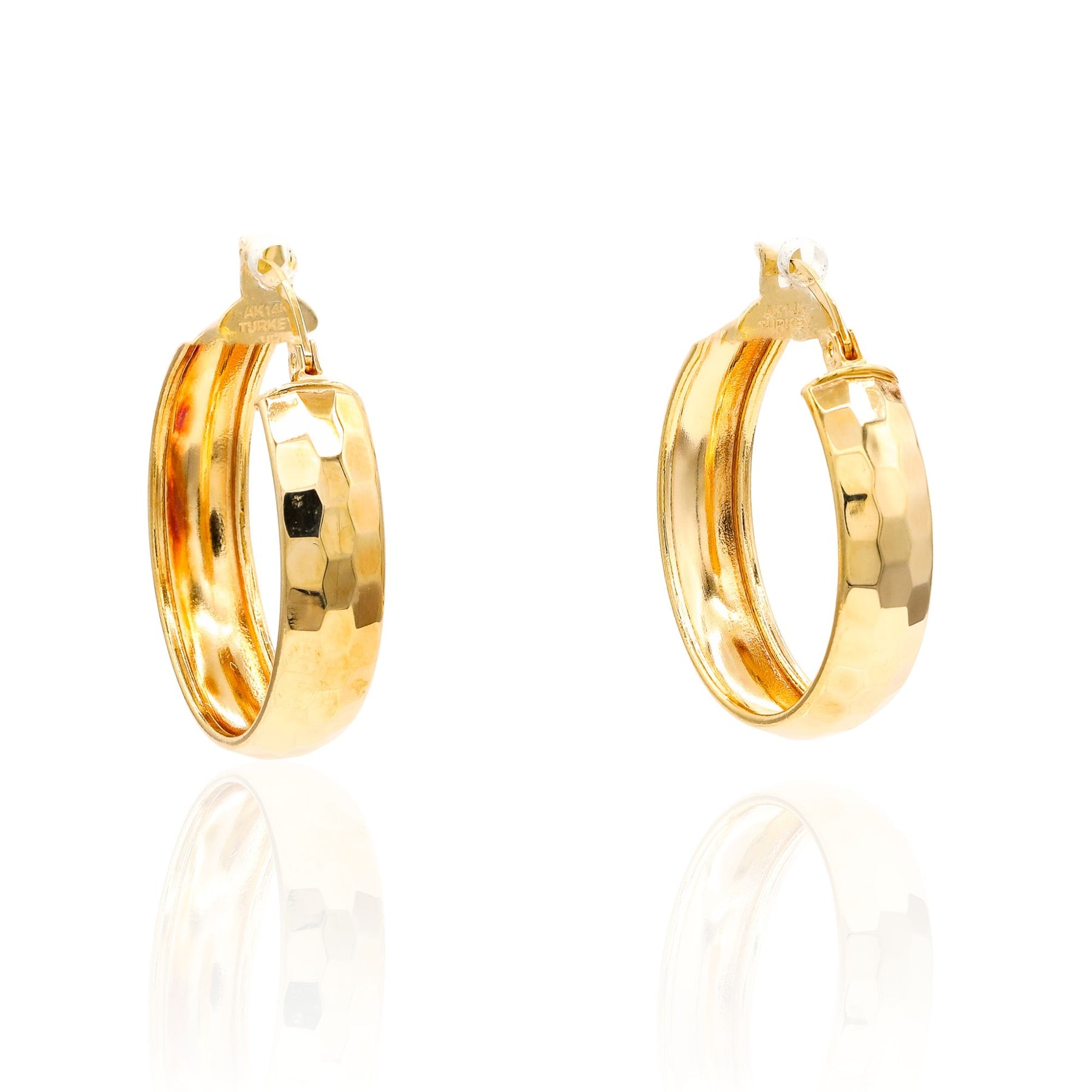 ESTATE 14K YELLOW GOLD 25MM TRIPLE FACETED HOOP EARRINGS
