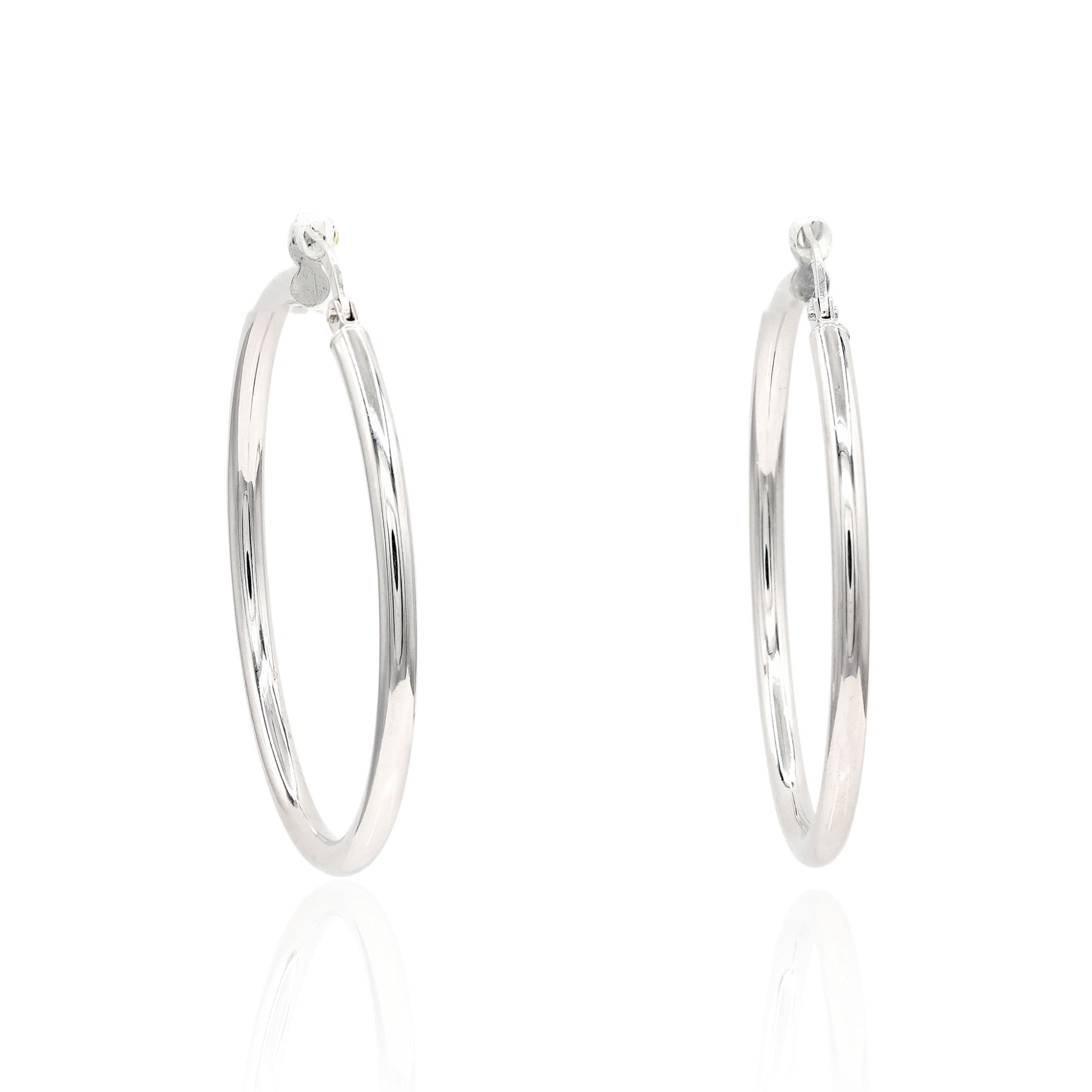 ESTATE 18K WHITE GOLD 37MM TUBE HOOP EARRINGS