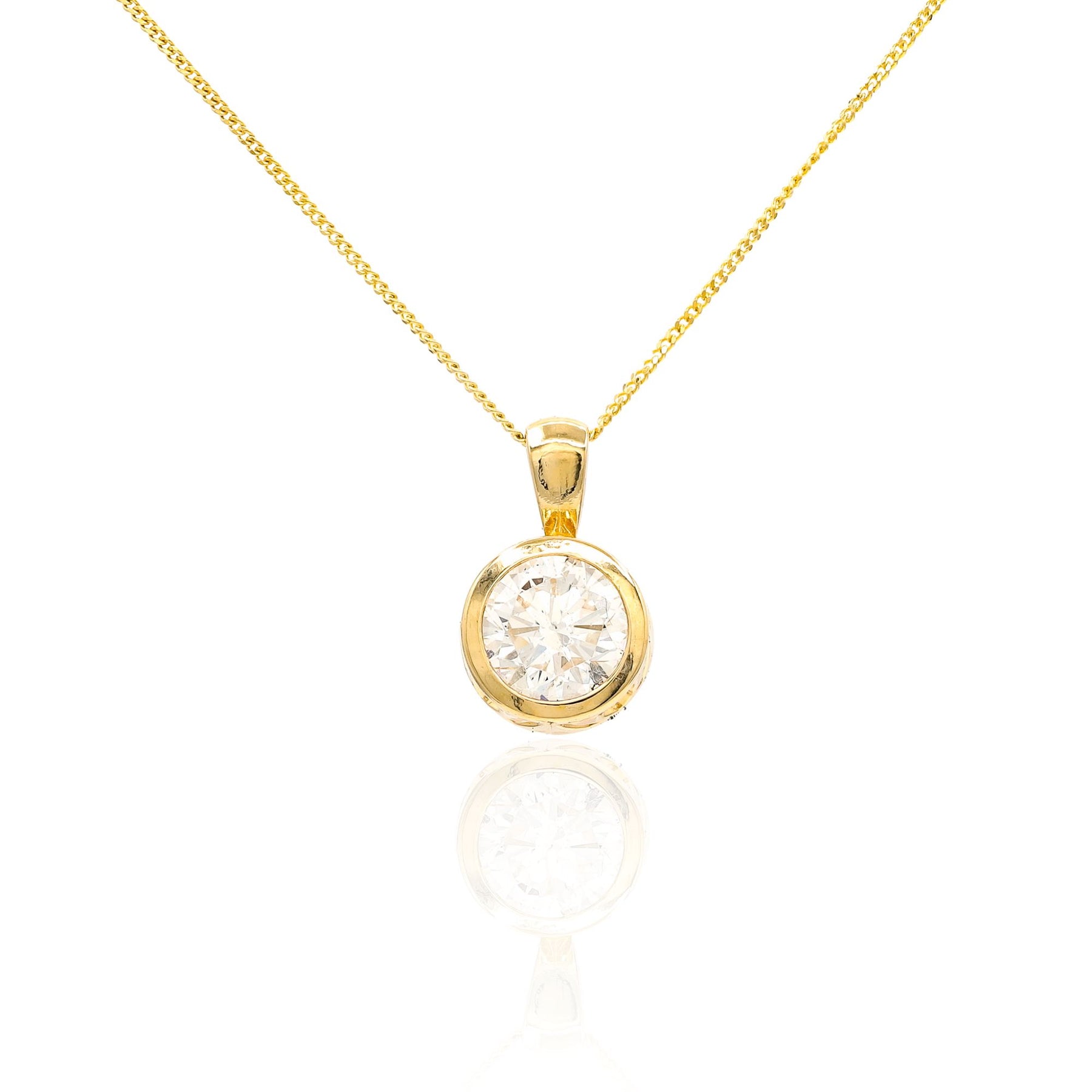 ESTATE 14K YELLOW GOLD 2.00CT ROUND BRILLIANT DIAMOND BEZEL-SET SOLITAIRE PENDANT NECKLACE