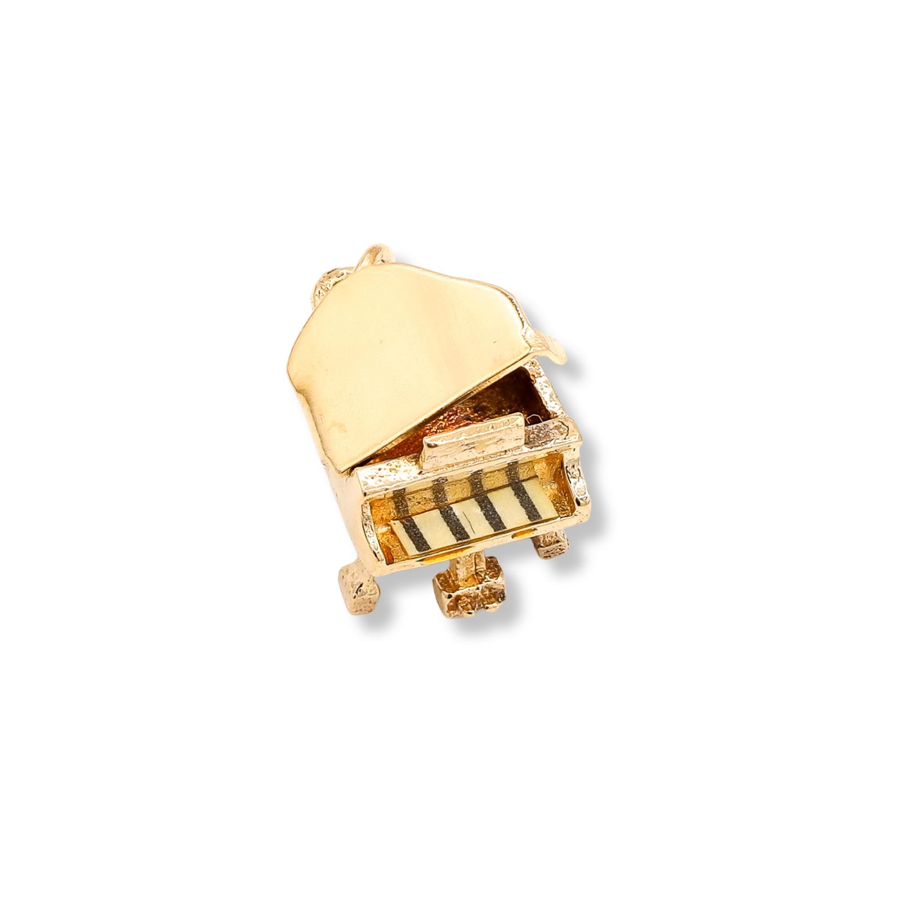 ESTATE VINTAGE 14K YELLOW GOLD OPENING PIANO CHARM WITH ENAMEL KEYS