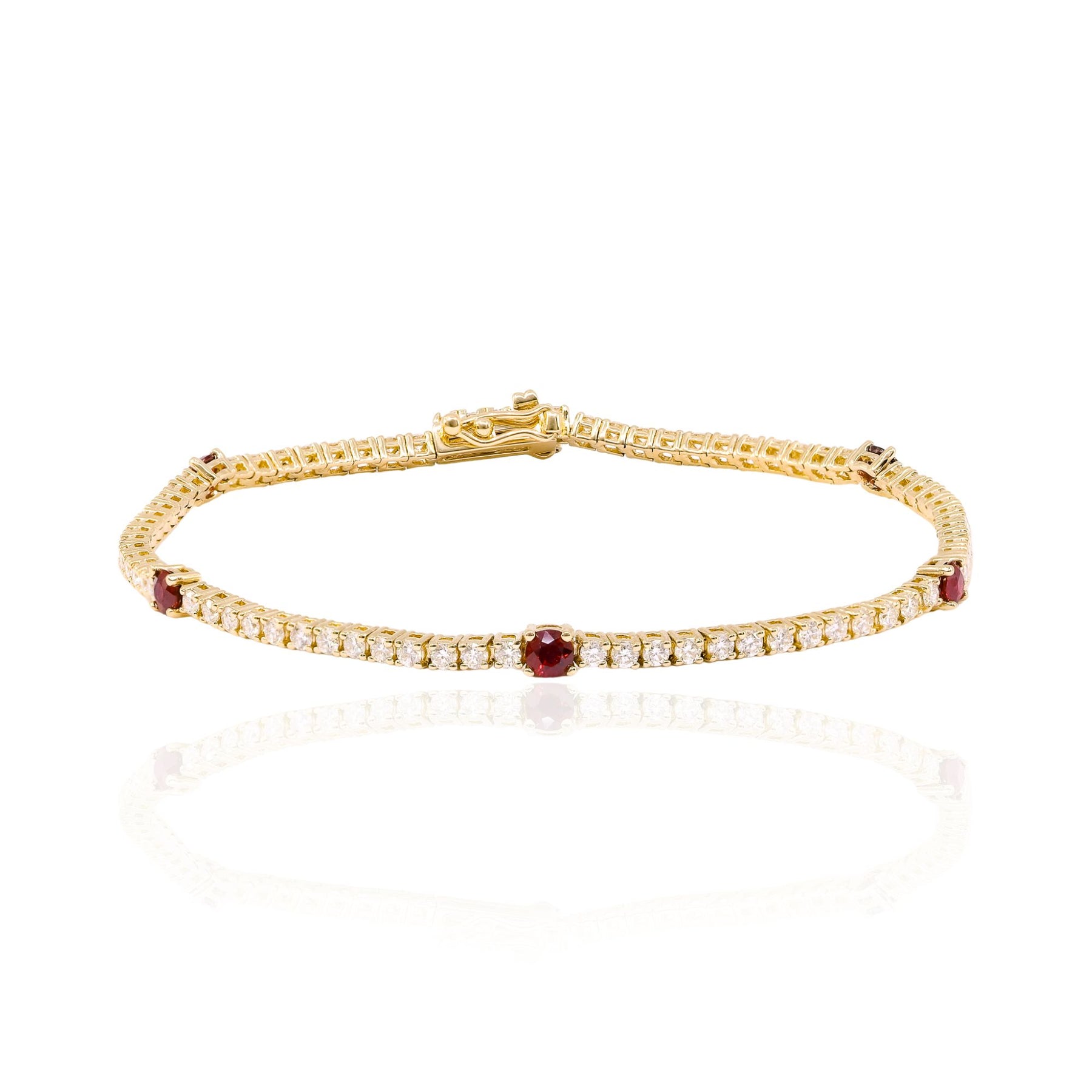 14K YELLOW GOLD DIAMOND AND RUBY STATION BRACELET TM028638-14Y