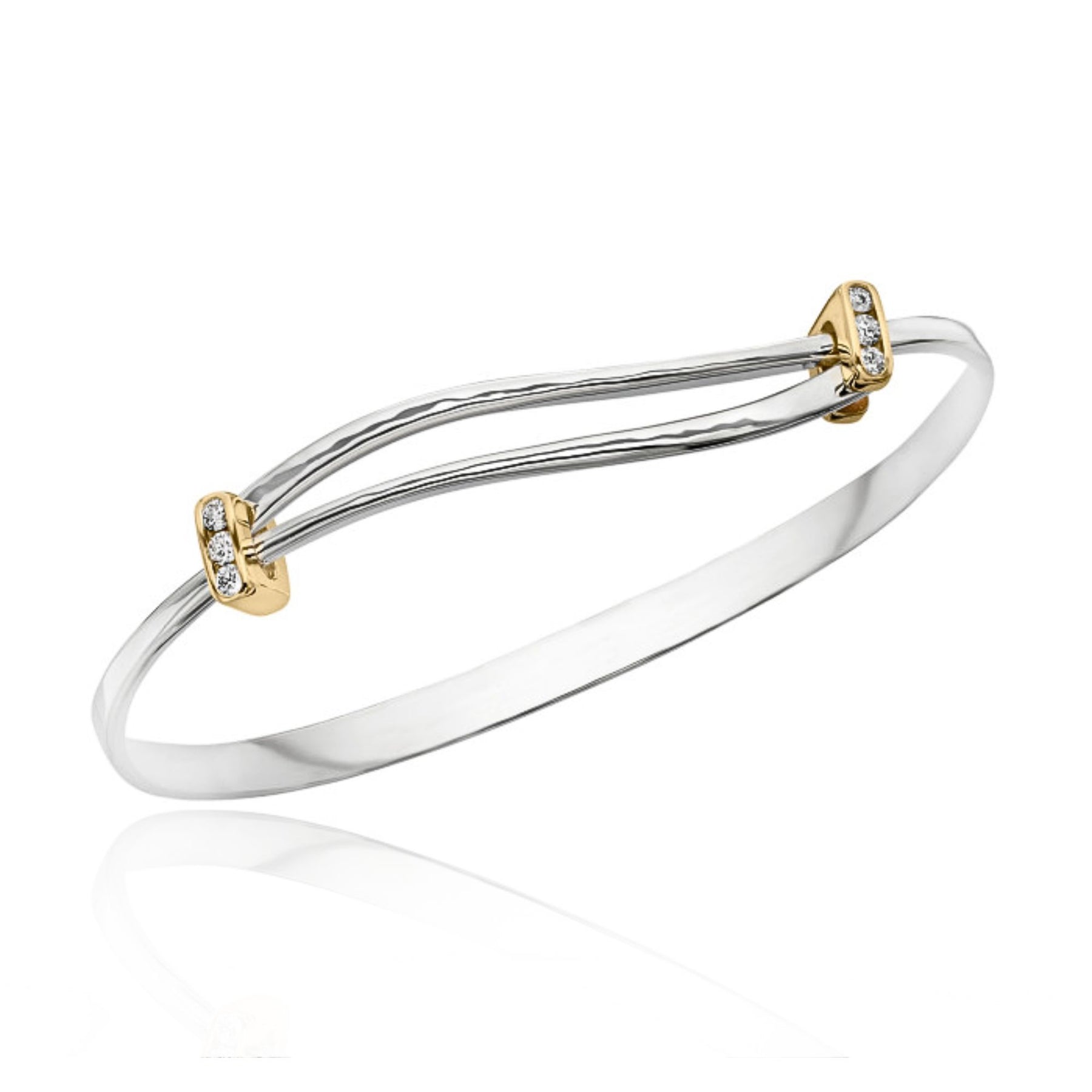 ED LEVIN STERLING SILVER AND 14K YELLOW GOLD DIAMOND SPARKLE WAVE BRACELET BR82142D