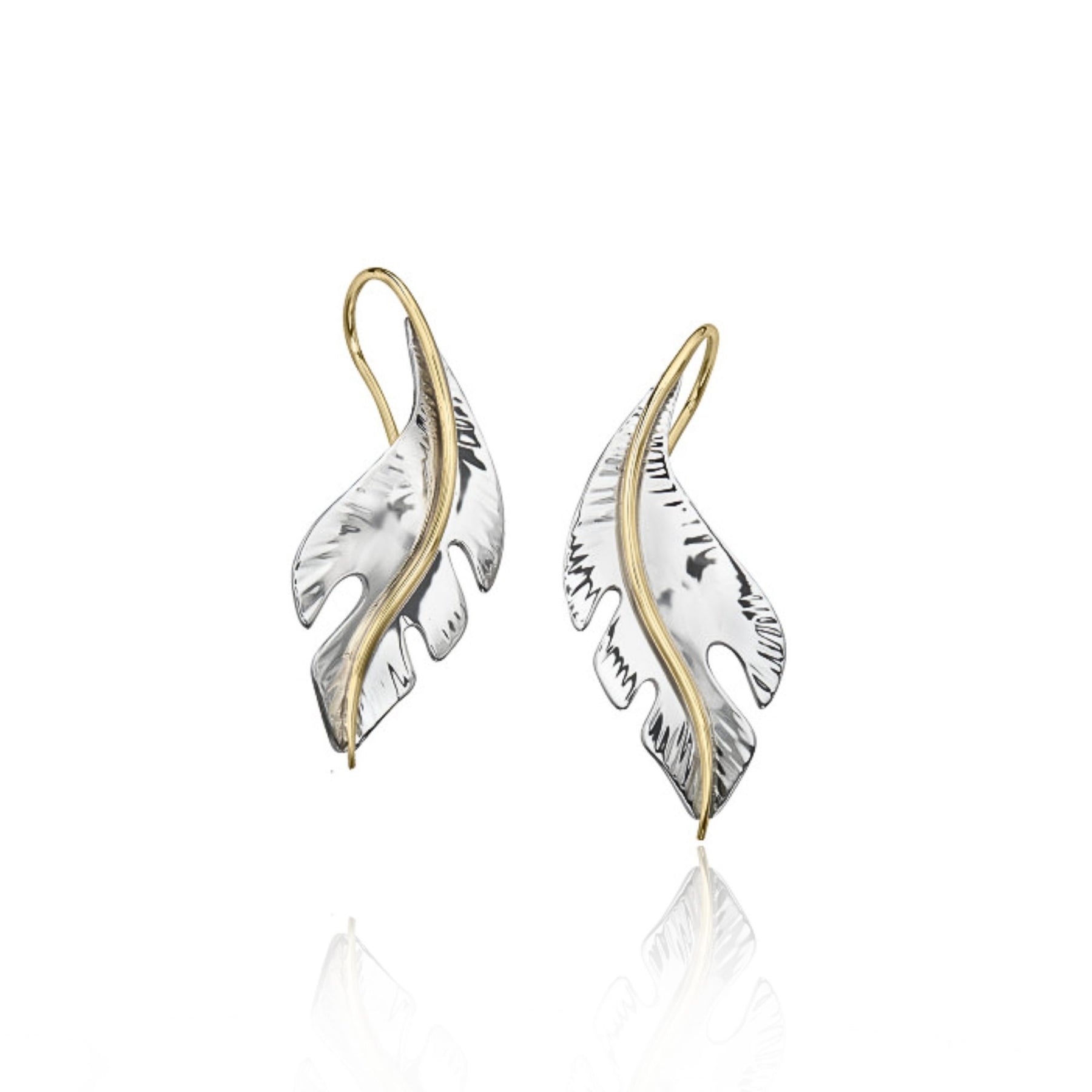 ED LEVIN STERLING SILVER AND 14K YELLOW GOLD FOLIO LEAF DANGLE EARRINGS EA80642