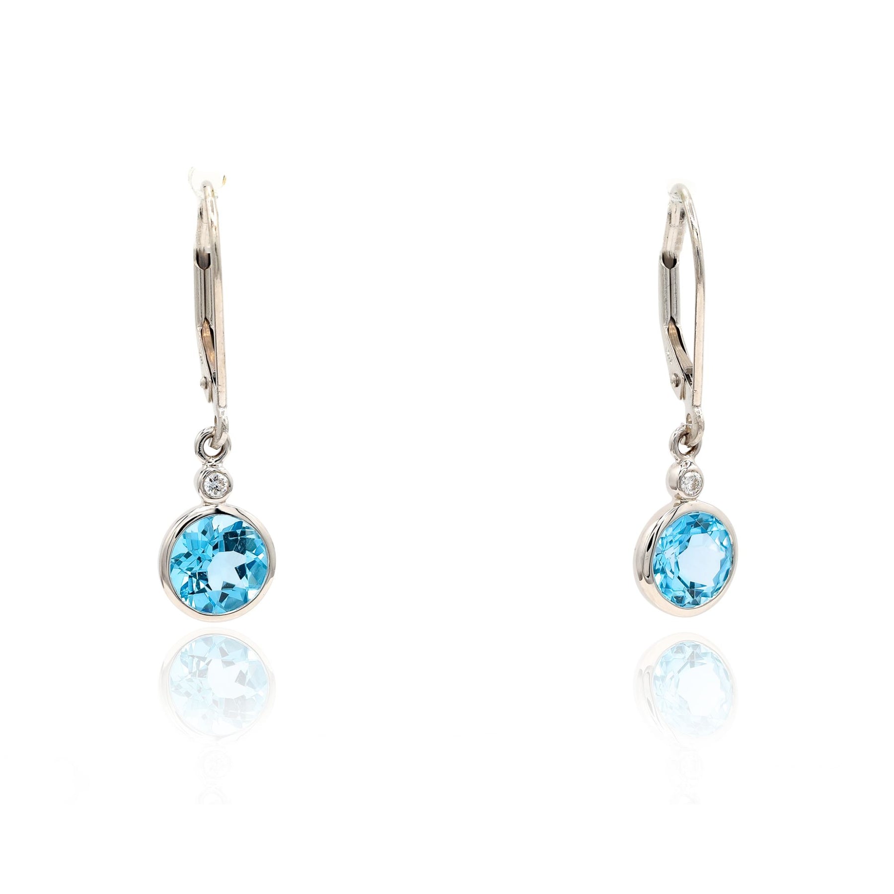14K WHITE GOLD BEZEL-SET ROUND BLUE TOPAZ DANGLE - Main Image