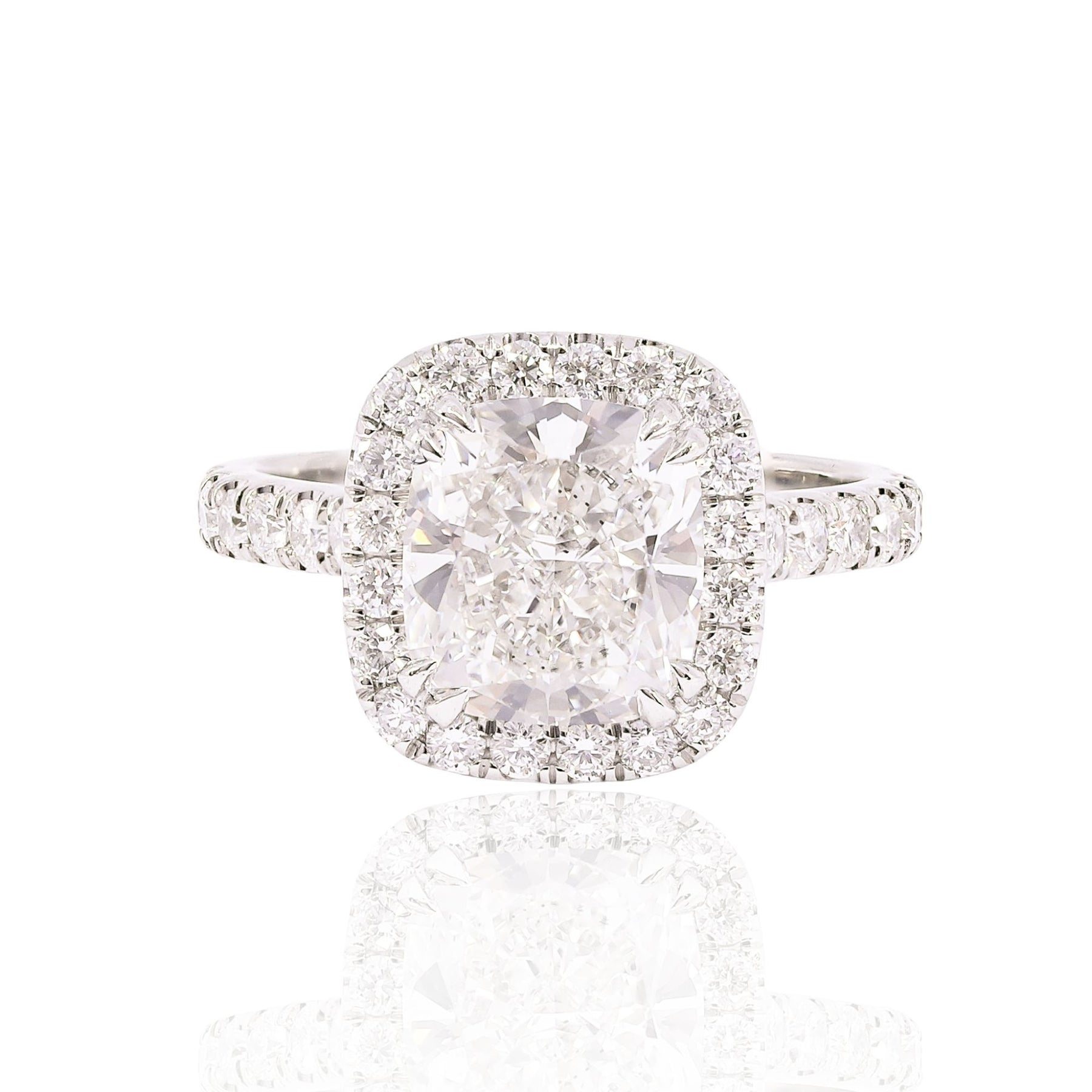 PLATINUM 4.02CT CUSHION-CUT DIAMOND HALO ENGAGEMENT RING