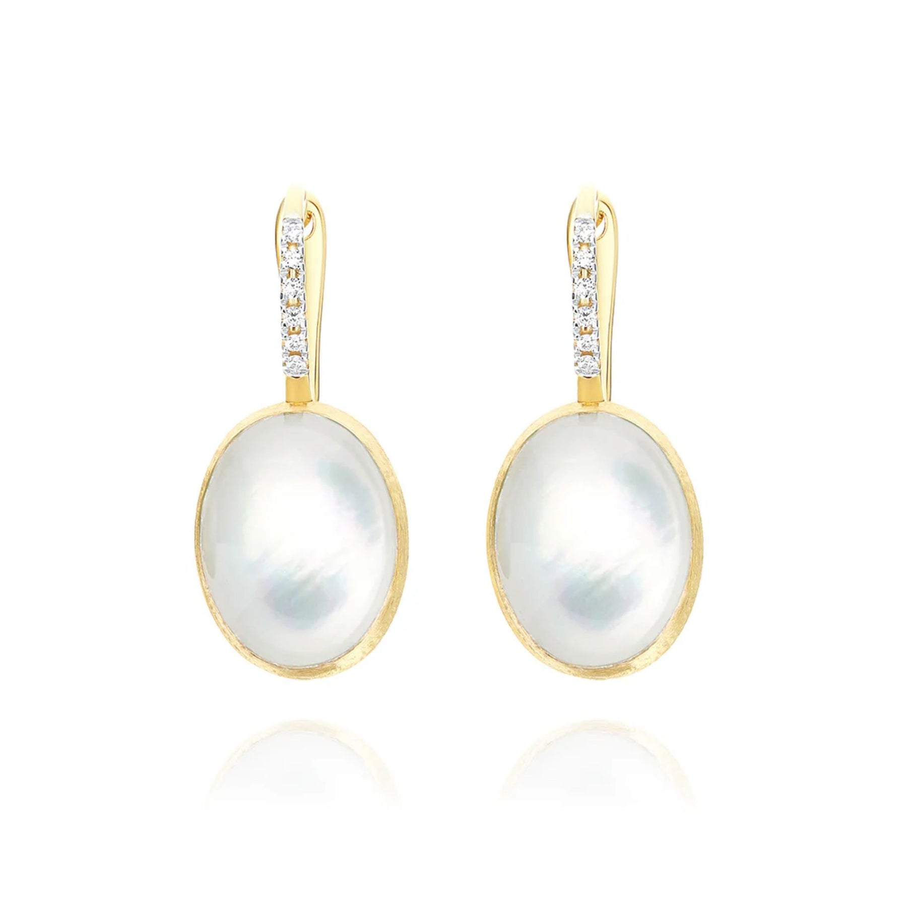 NANIS 18K YELLOW GOLD BOULES MOTHER-OF-PEARL AND DIAMOND DANGLE EARRINGS