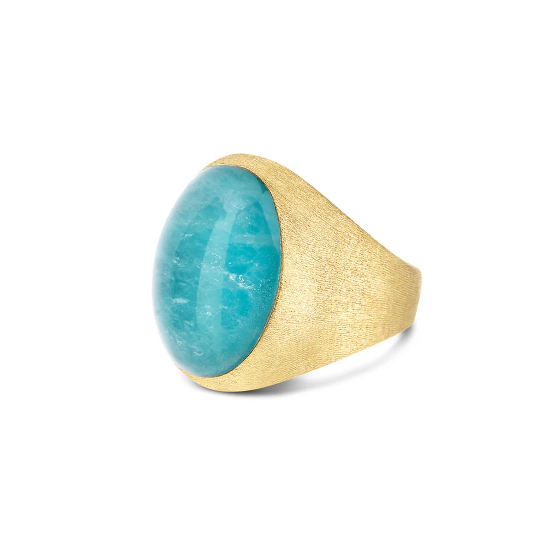 NANIS 18K YELLOW GOLD MUSE ROCK CRYSTAL OVER AMAZONITE SIGNET RING