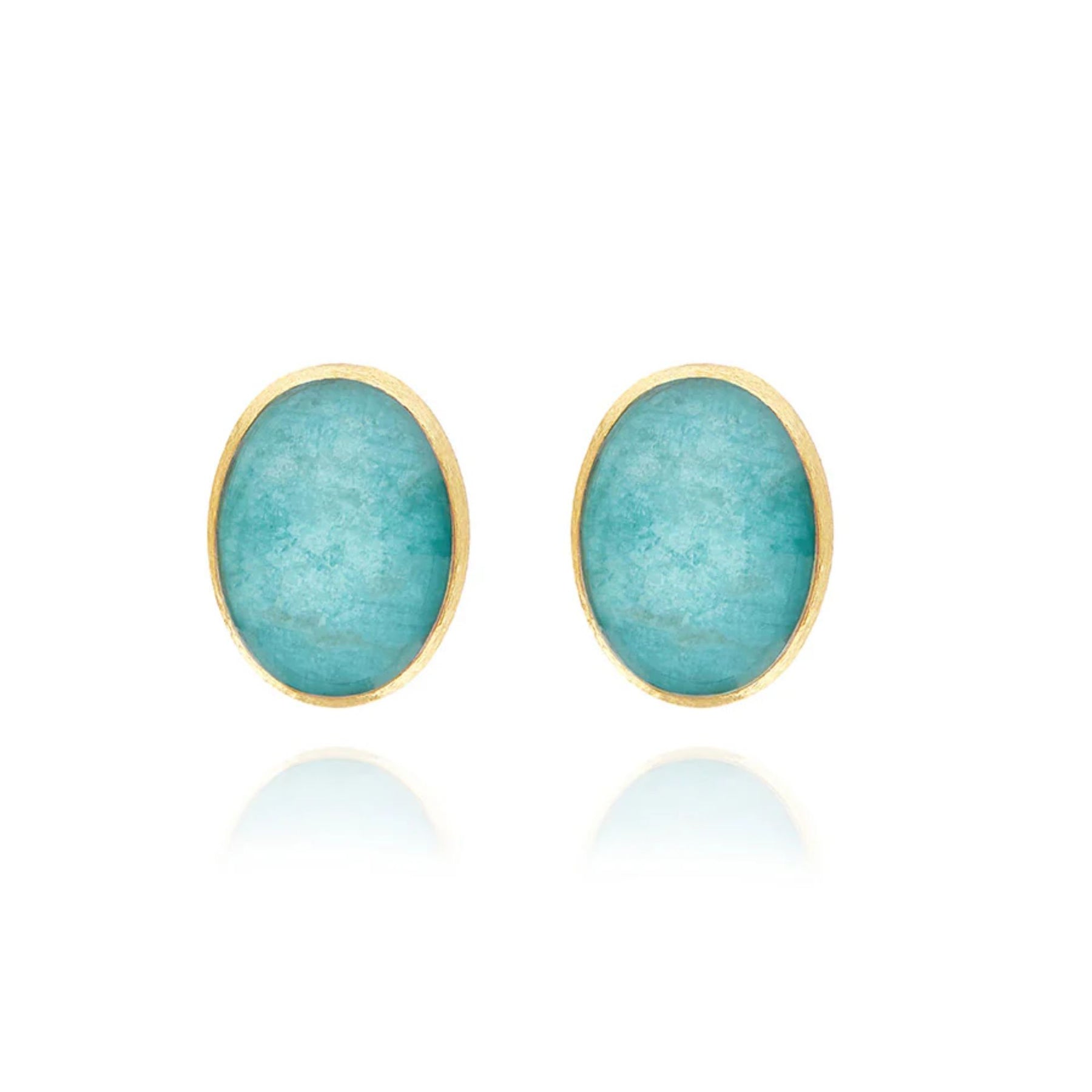 NANIS 18K YELLOW GOLD MUSE ROCK CRYSTAL OVER AMAZONITE STUD EARRINGS
