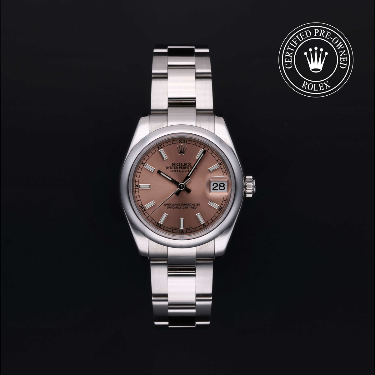 Datejust 31 luxury watch with a stainless steel bracelet and a rose dial, presented by a family-owned jeweler known for exceptional customer service and expertise.