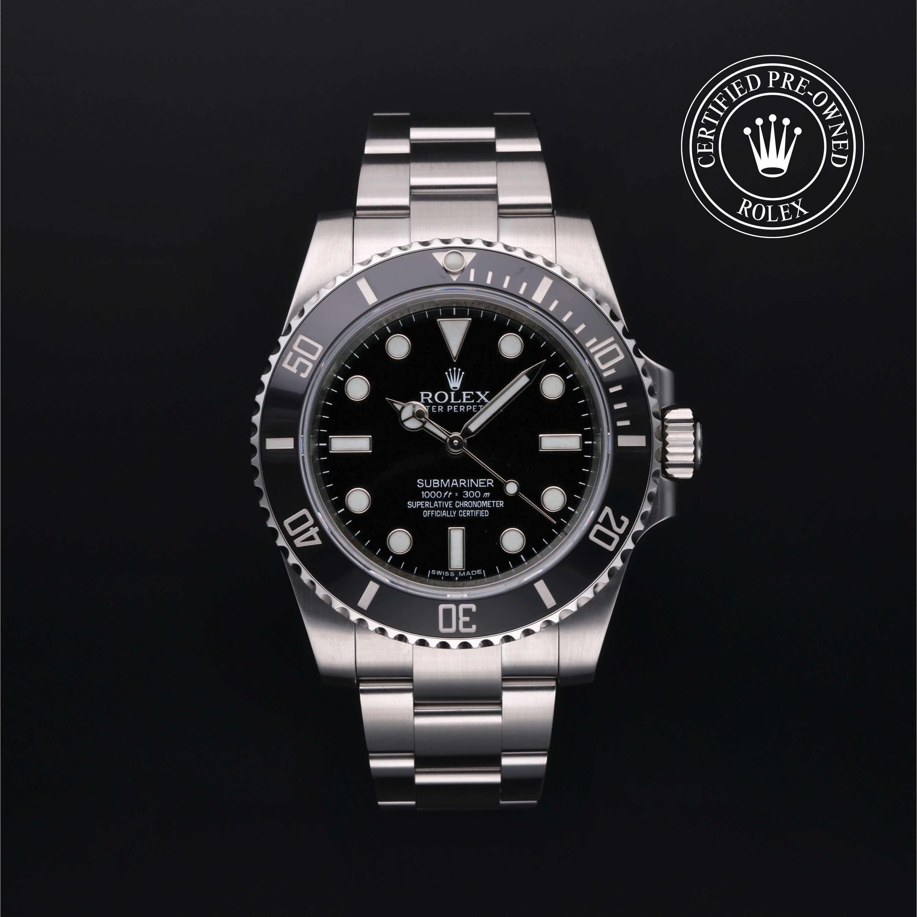 Certified Pre-Owned Rolex Submariner black dial at Henne Jewelers