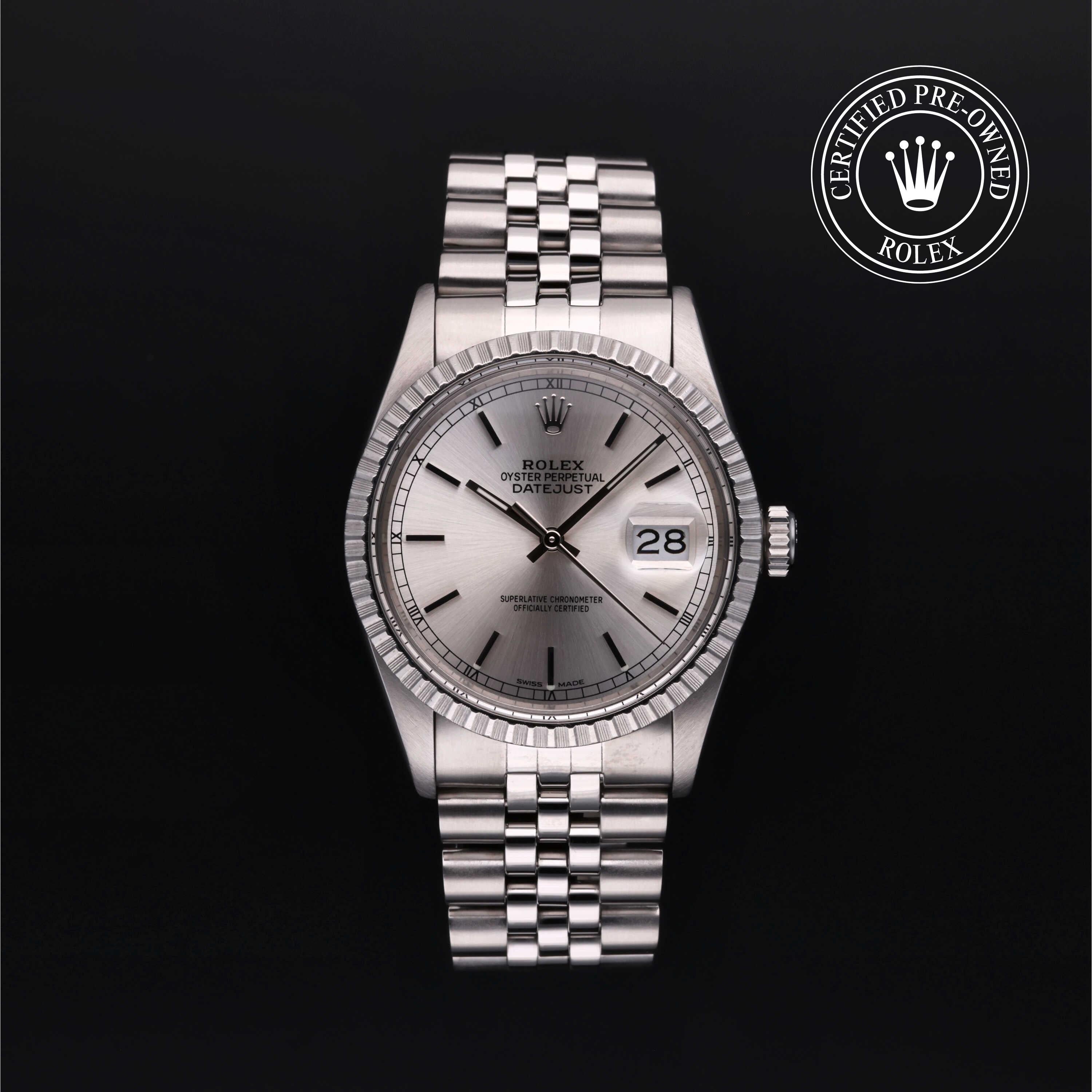 Rolex Datejust 36 luxury watch with silver dial and stainless steel Jubilee bracelet, featured by Henne Jewelers, family-owned experts in certified pre-owned Rolex timepieces.
