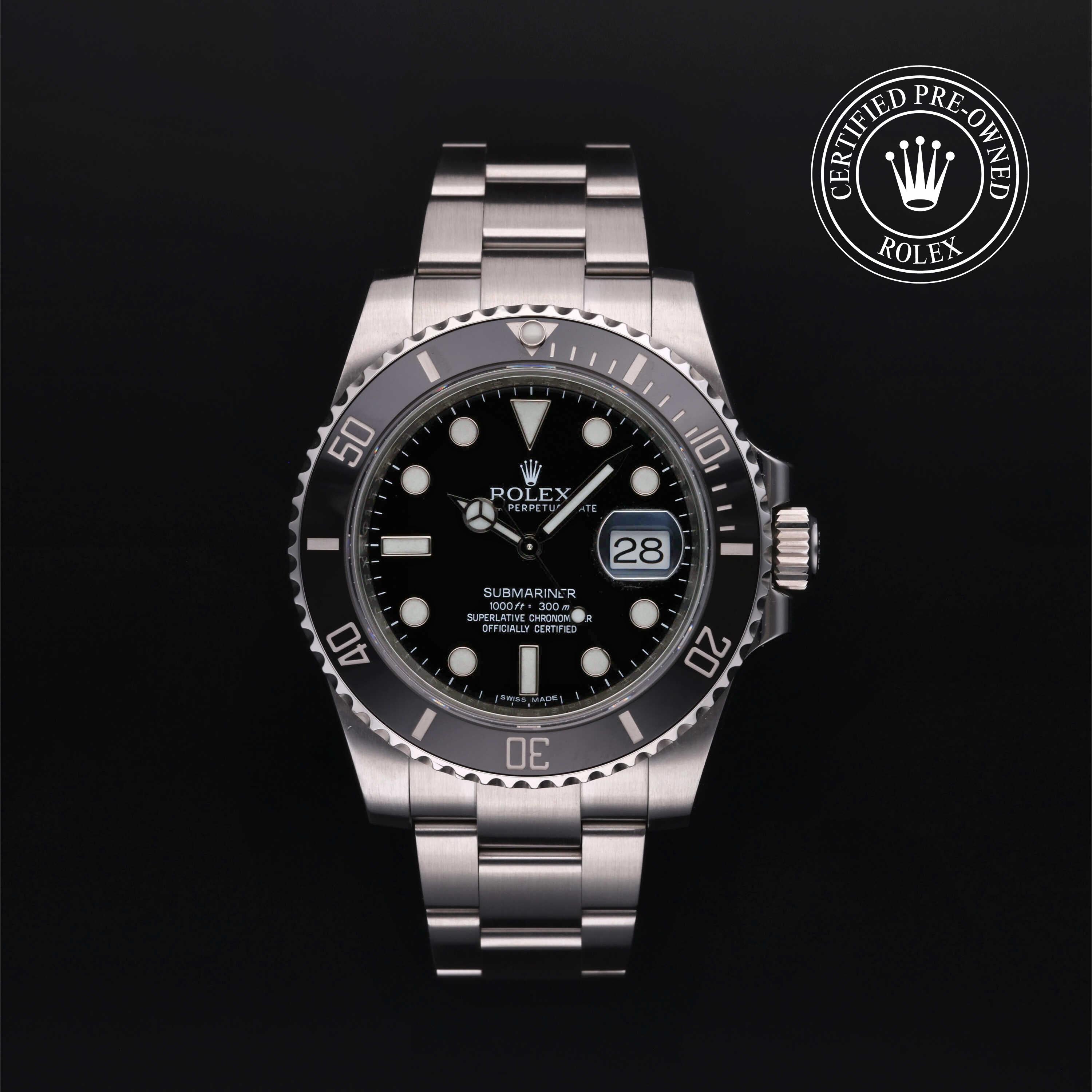 Rolex Submariner Date luxury watch with black dial and stainless steel bracelet, certified pre-owned by Henne Jewelers, luxury jeweler, family-owned, customer service, Jewelers for Life.