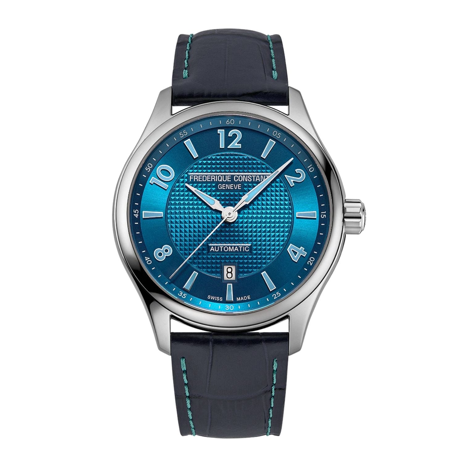 42MM FREDERIQUE CONSTANT CLASSICS RUNABOUT LIMITED EDITION WATCH WITH BLUE DIAL AND LEATHER STRAP