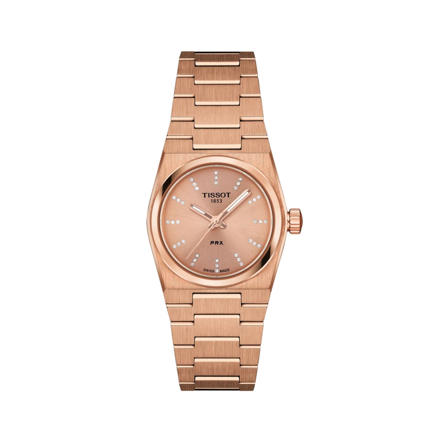 25MM TISSOT PRX QUARTZ WATCH WITH ROSE GOLD STAINLESS STEEL AND COPPER DIAL WITH DIAMOND MARKERS