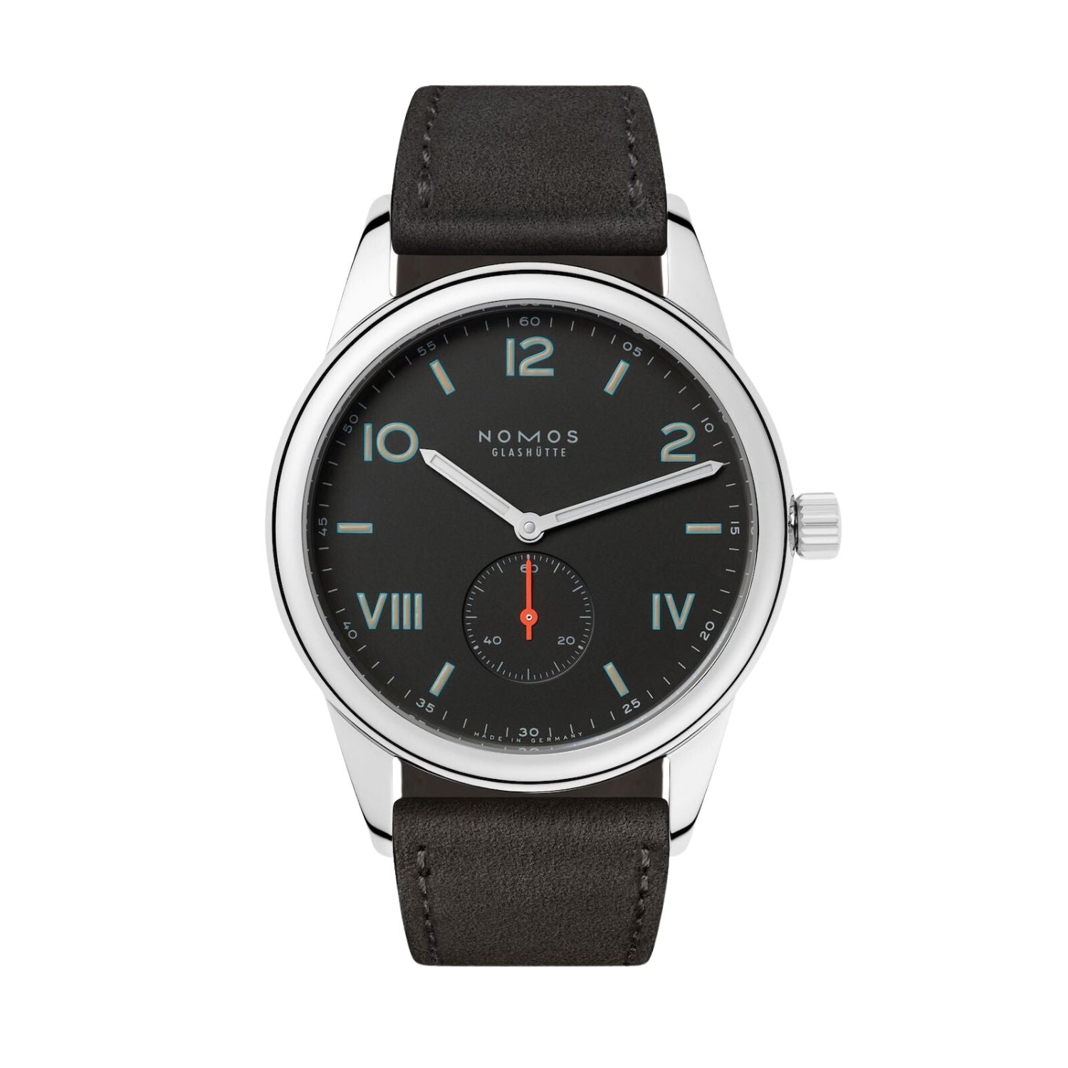 38.5MM NOMOS GLASHUTTE CLUB 38 CAMPUS NIGHT MANUAL WIND WATCH WITH RUTHENIUM DIAL