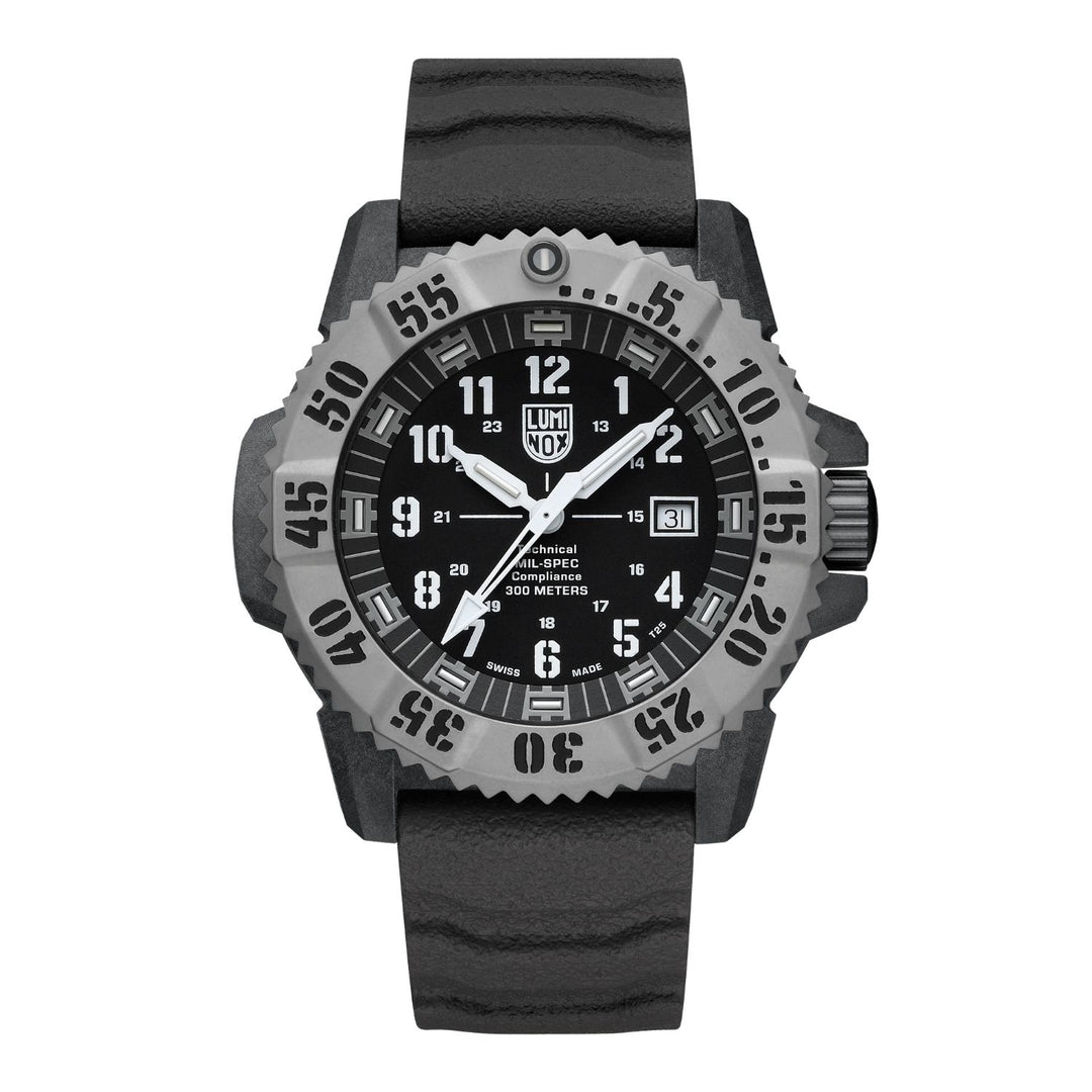 46MM LUMINOX MIL SPEC QUARTZ BLACK CARBONOX WATCH WITH BLACK DIAL AND