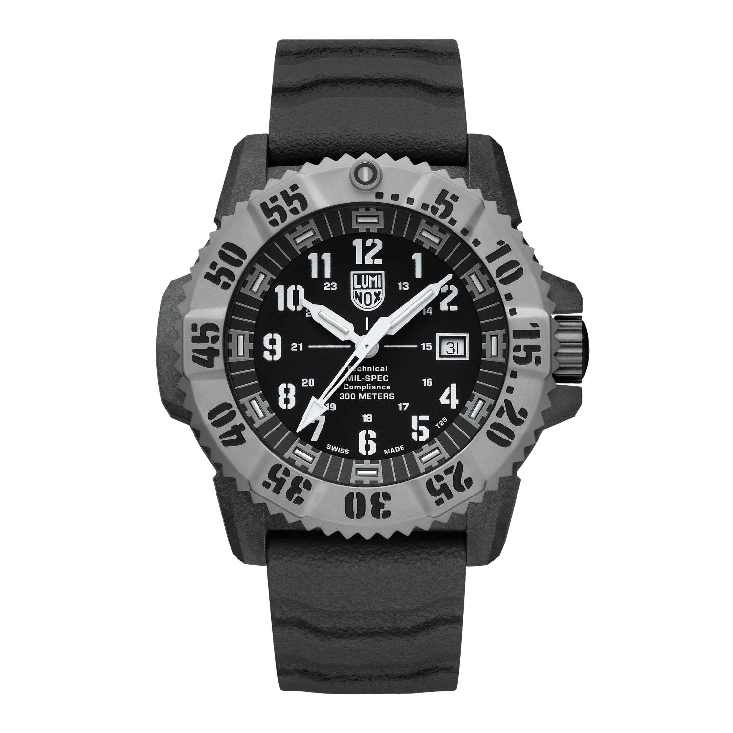 46MM LUMINOX MIL-SPEC QUARTZ BLACK CARBONOX WATCH WITH BLACK DIAL AND TITANIUM BEZEL